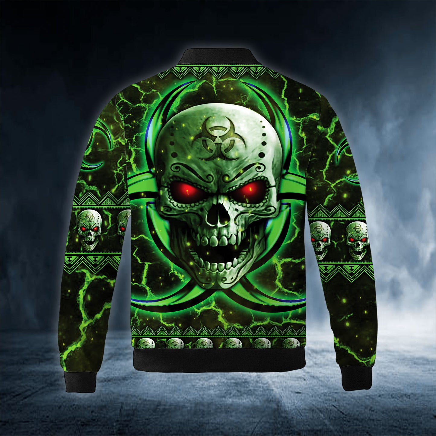 Biohazard Symbol Green Skull Bomber Jacket