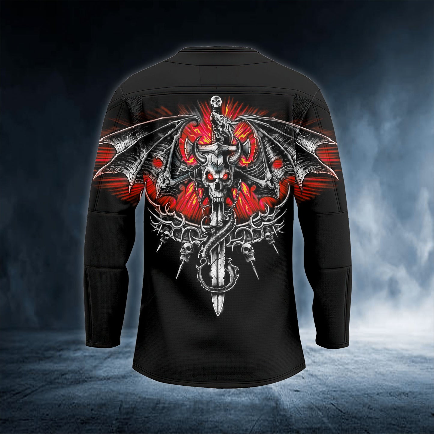 Black Dragon Sword Fire Skull Hockey Jersey