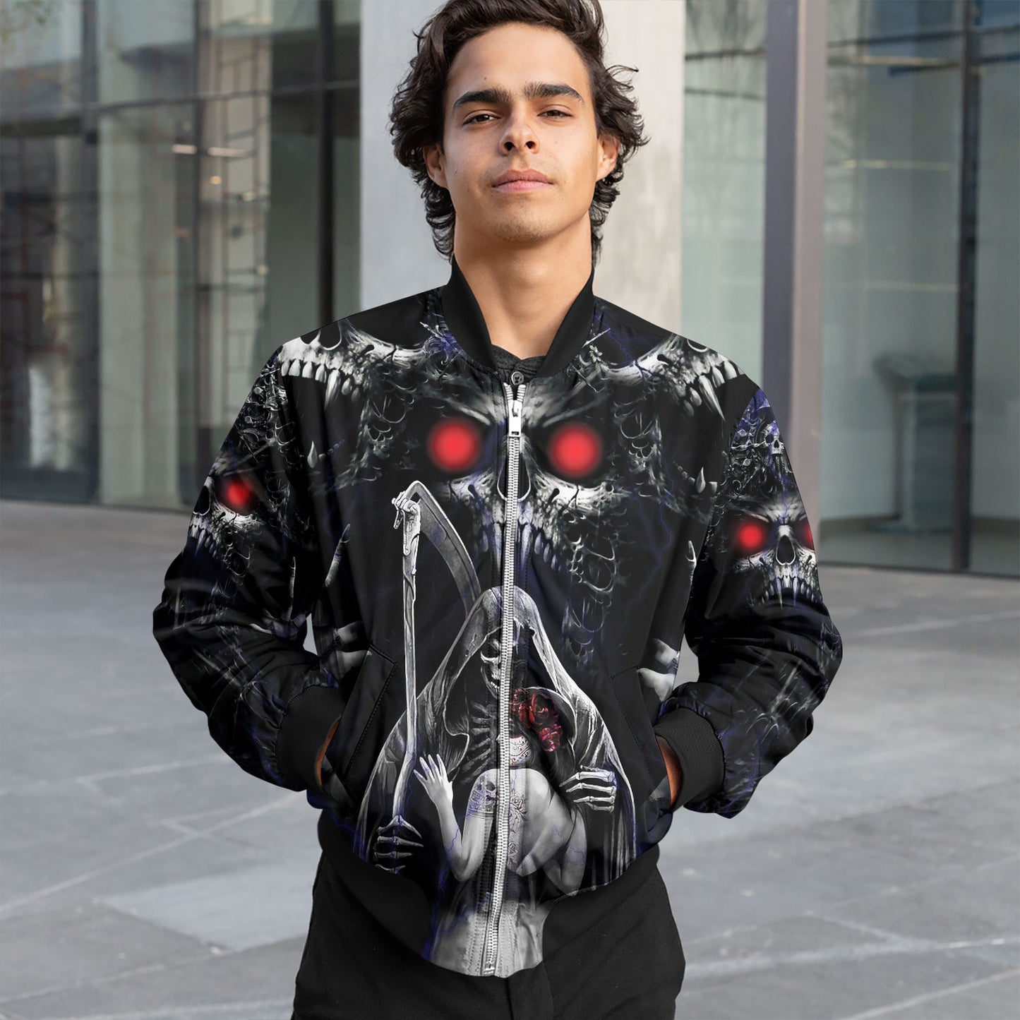 King Couple Red Eyes Skull Bomber Jacket