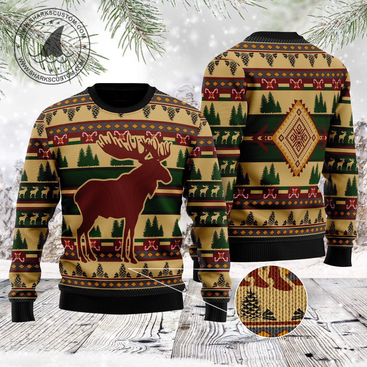 Moose Pattern TG51130 unisex womens & mens, couples matching, friends, moose lover, funny family ugly christmas holiday sweater gifts (plus size available)