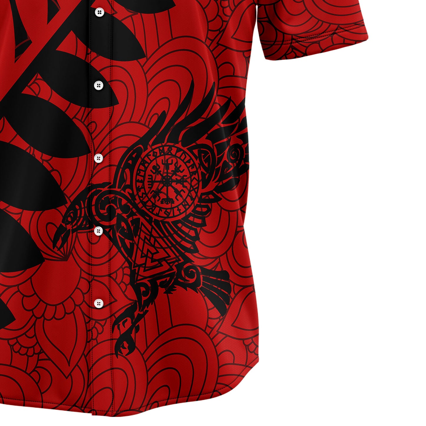 Raven Viking Leaf Red & Black Pattern T3007 Hawaiian Shirt