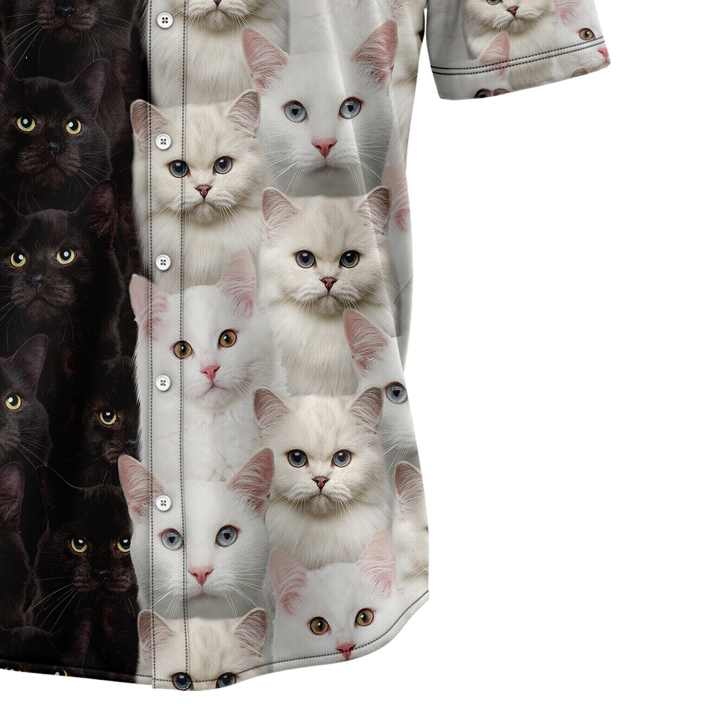 White & Black Cat T1307 Hawaiian Shirt