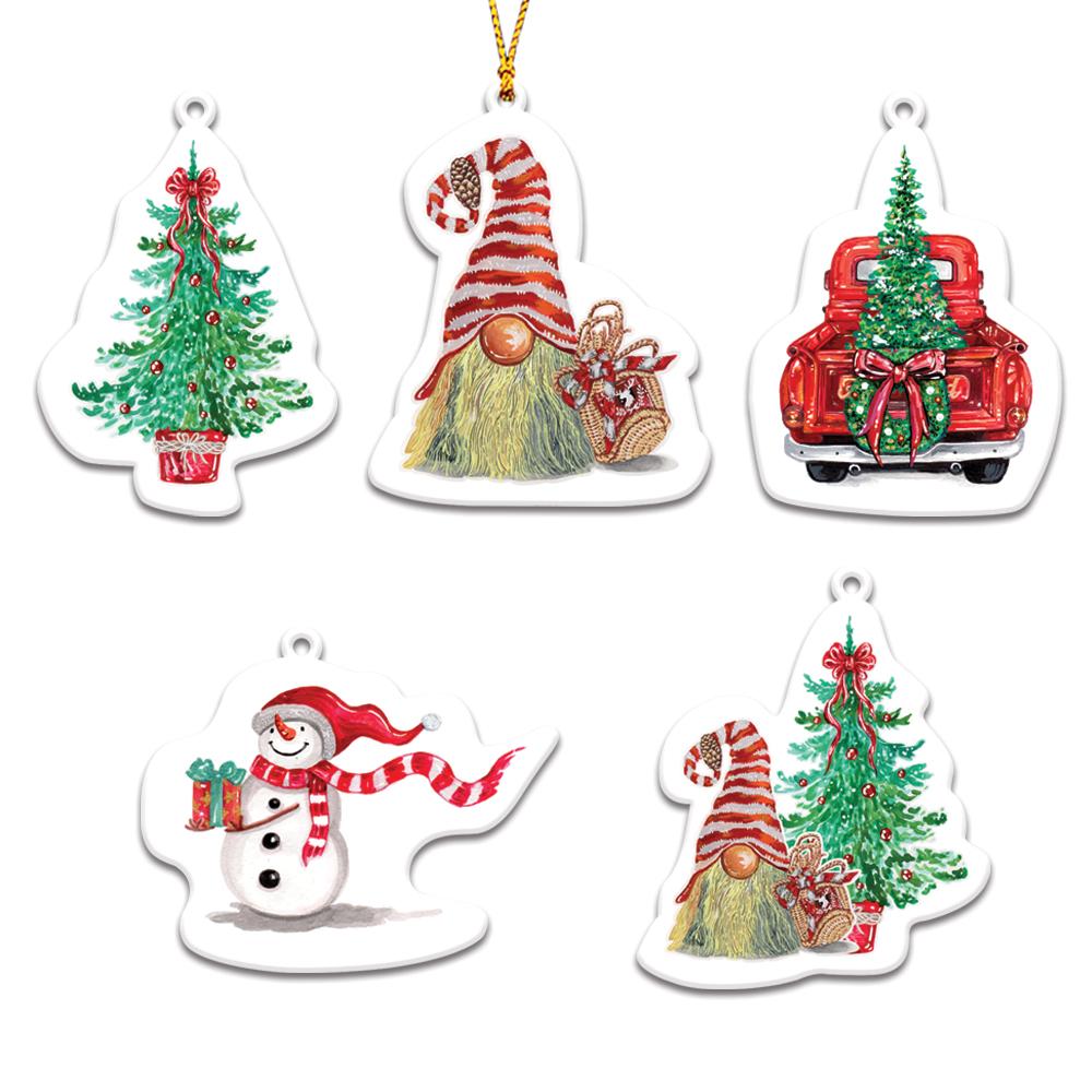 Red truck and Gnome Personalizedwitch Christmas Ornaments Set