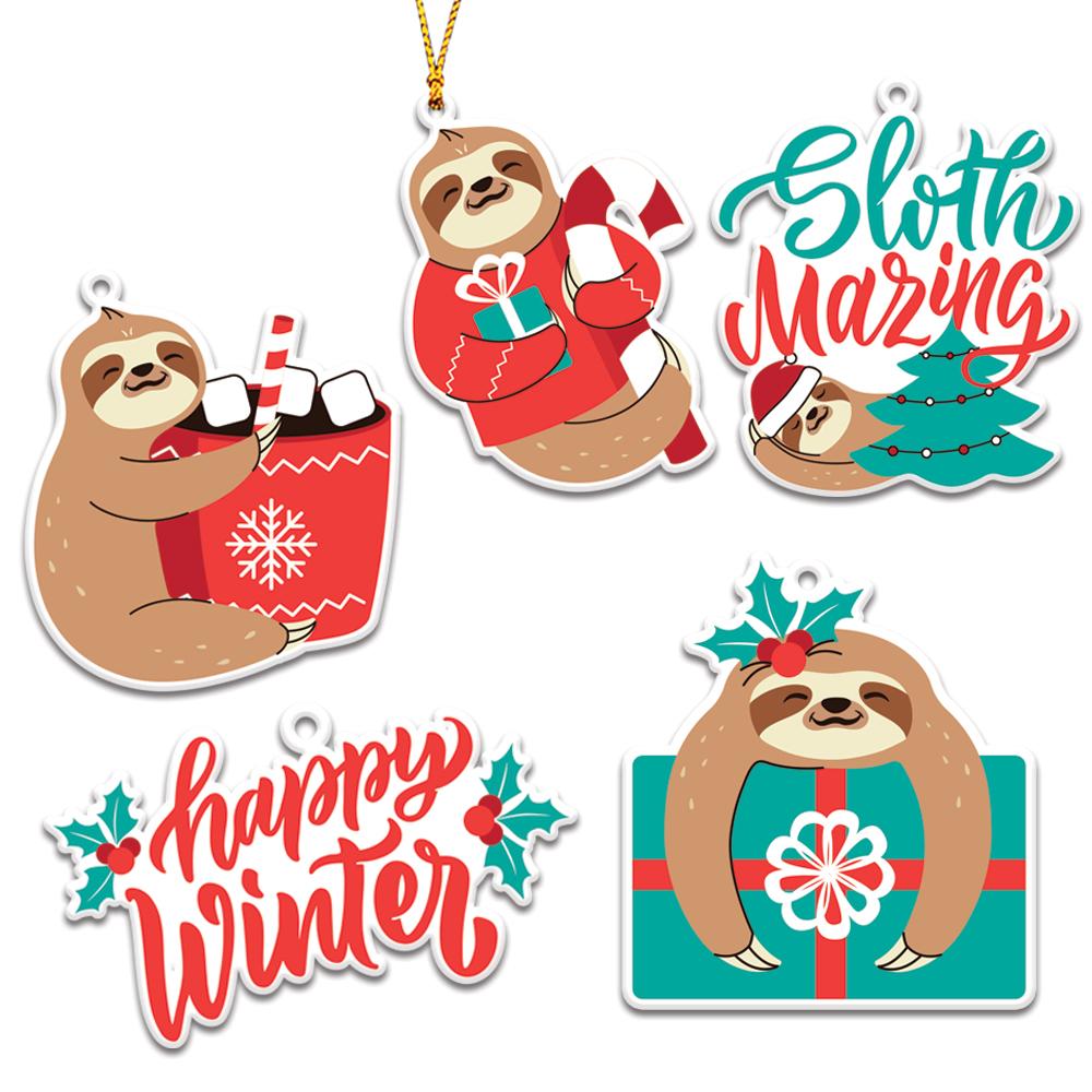 Happy Cat & Sloth Personalizedwitch Christmas Ornaments Set