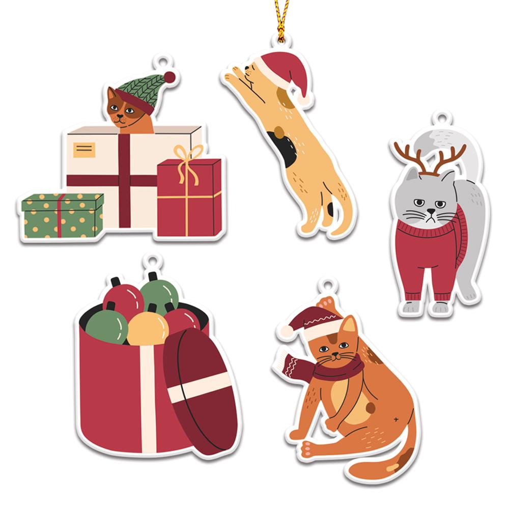 Vintage Christmas Cat Personalizedwitch Christmas Ornaments Set
