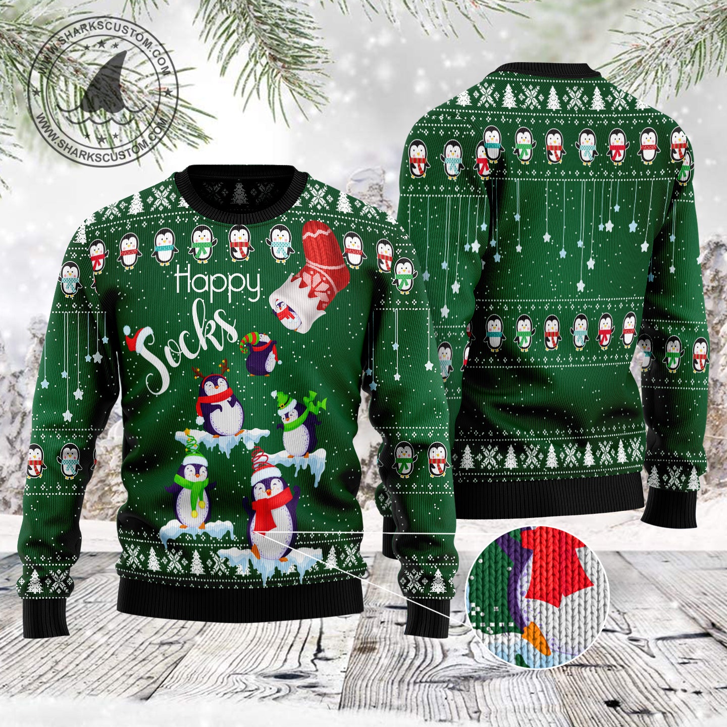 Penguin Happy Socks TG5127 unisex womens & mens, couples matching, friends, penguin lover, funny family ugly christmas holiday sweater gifts (plus size available)