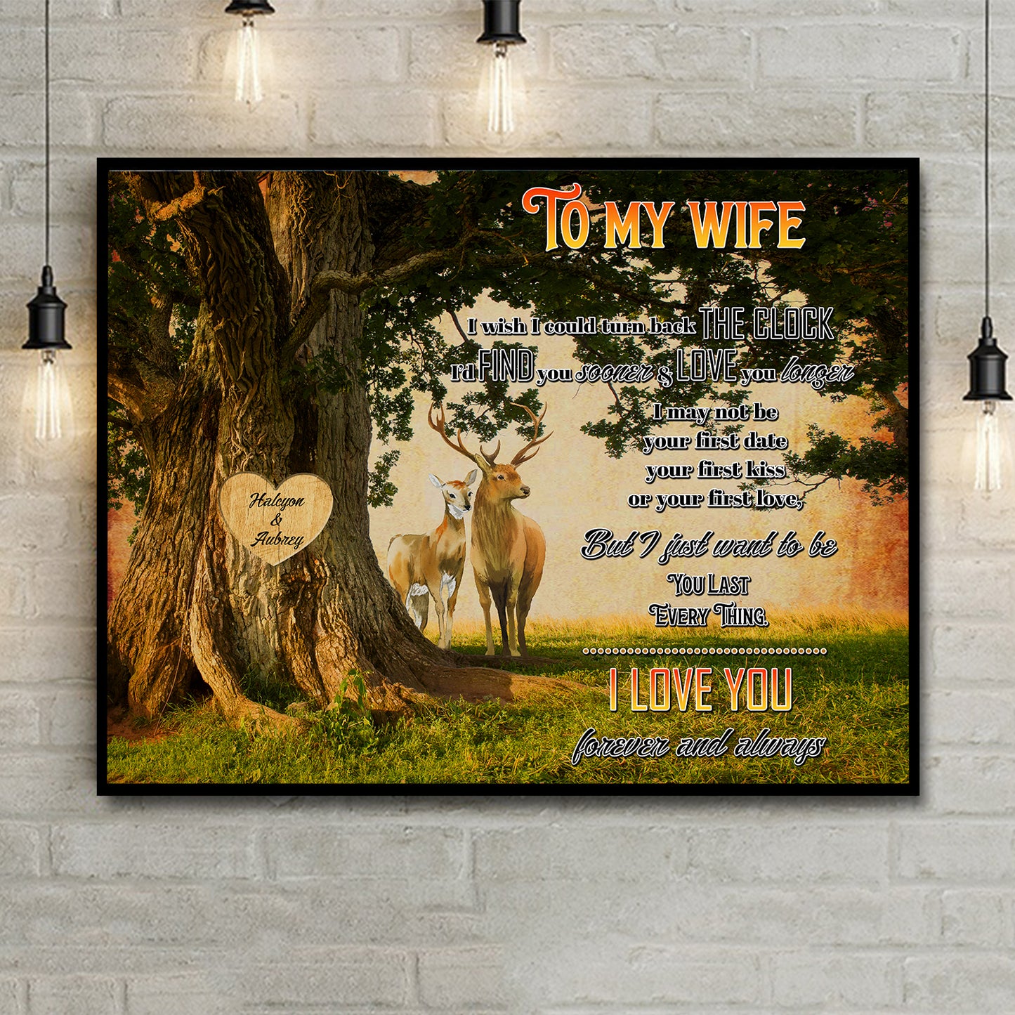 Custom happy Valentines day gifts, ideas for him, her with personalized name for my wall art Poster boards prints - Deer Couple Tree TG514 - PersonalizedWitch