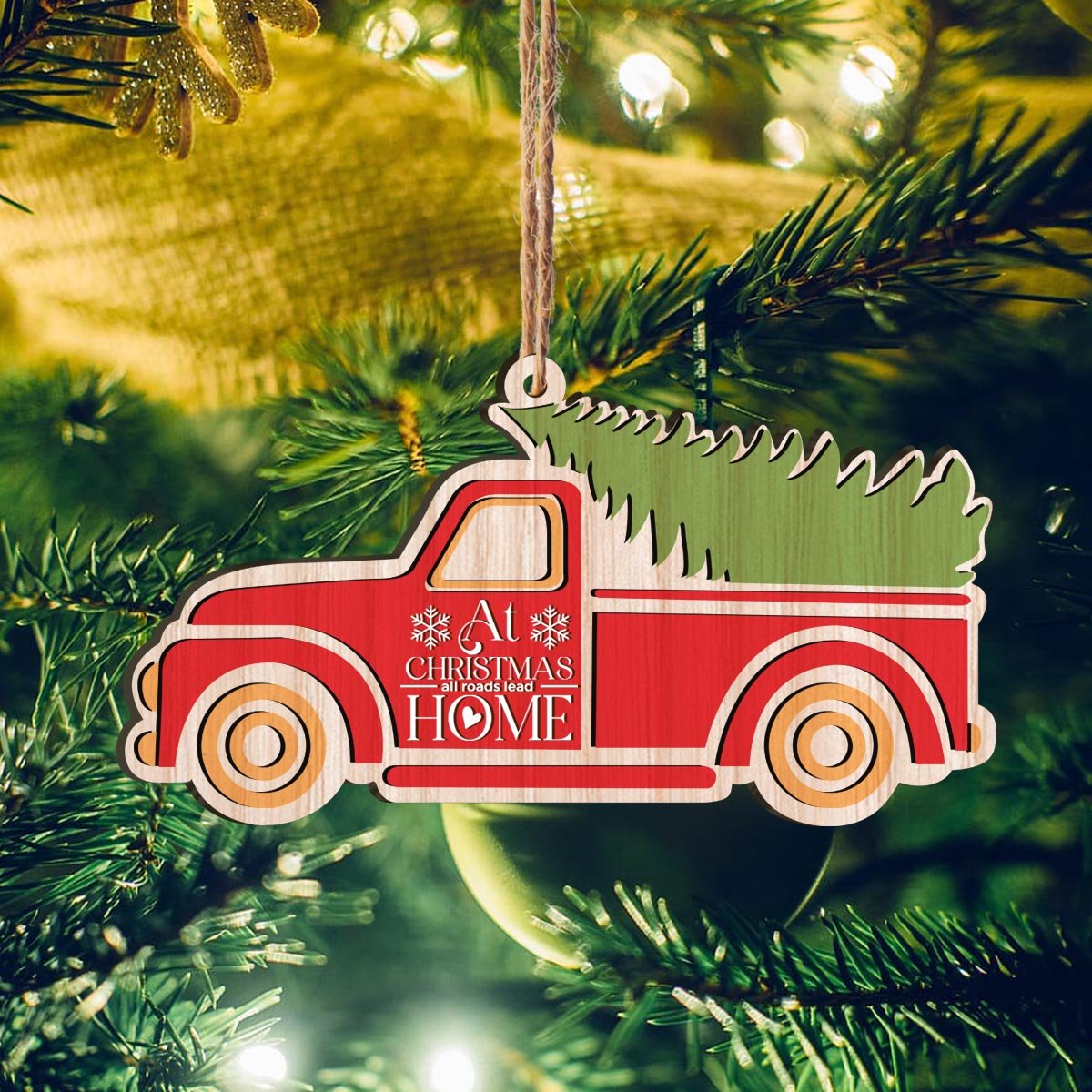 Red Truck Christmas Home Personalizedwitch Printed Wood Ornament