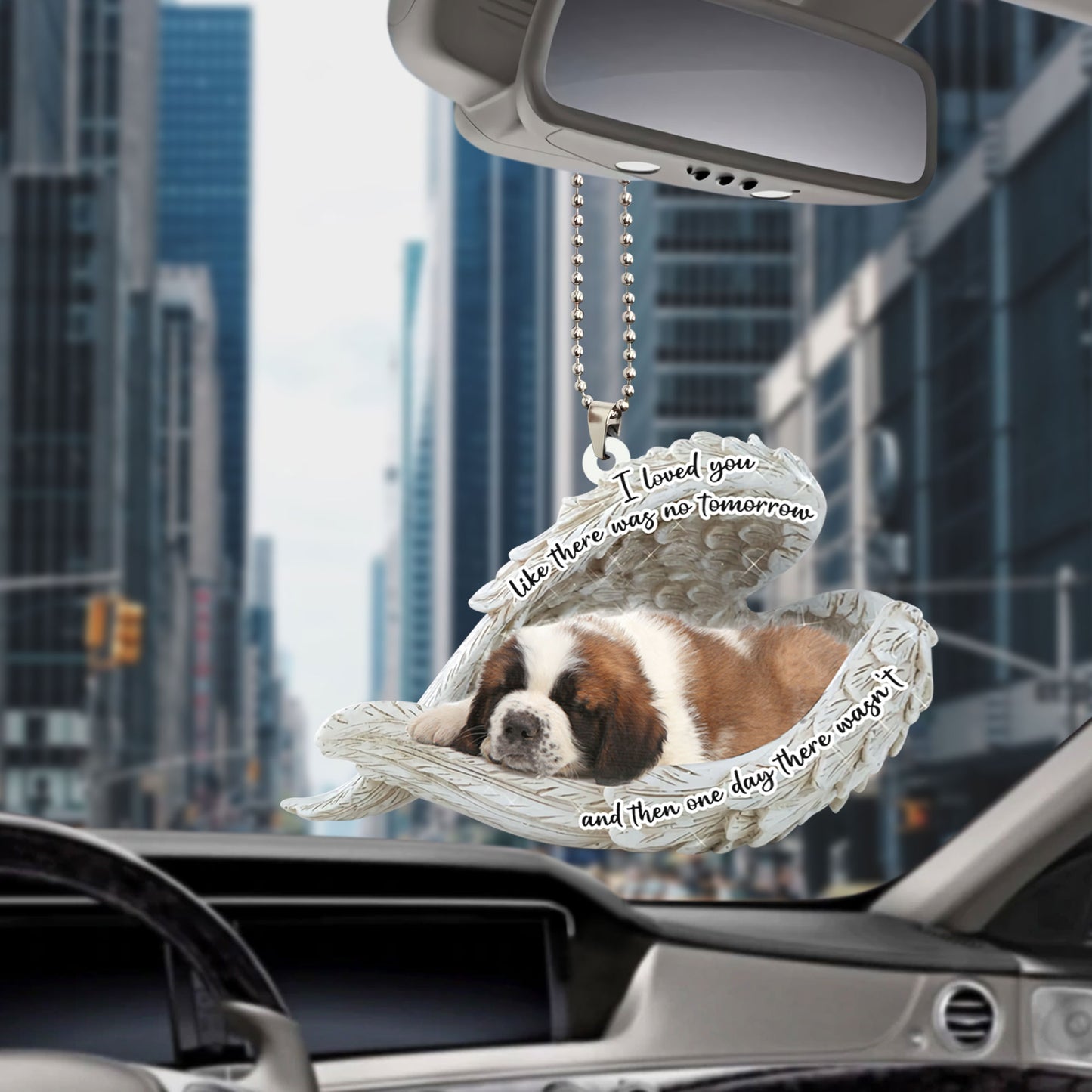 Saint Bernard Sleeping Angel Personalizedwitch Flat Car Ornament