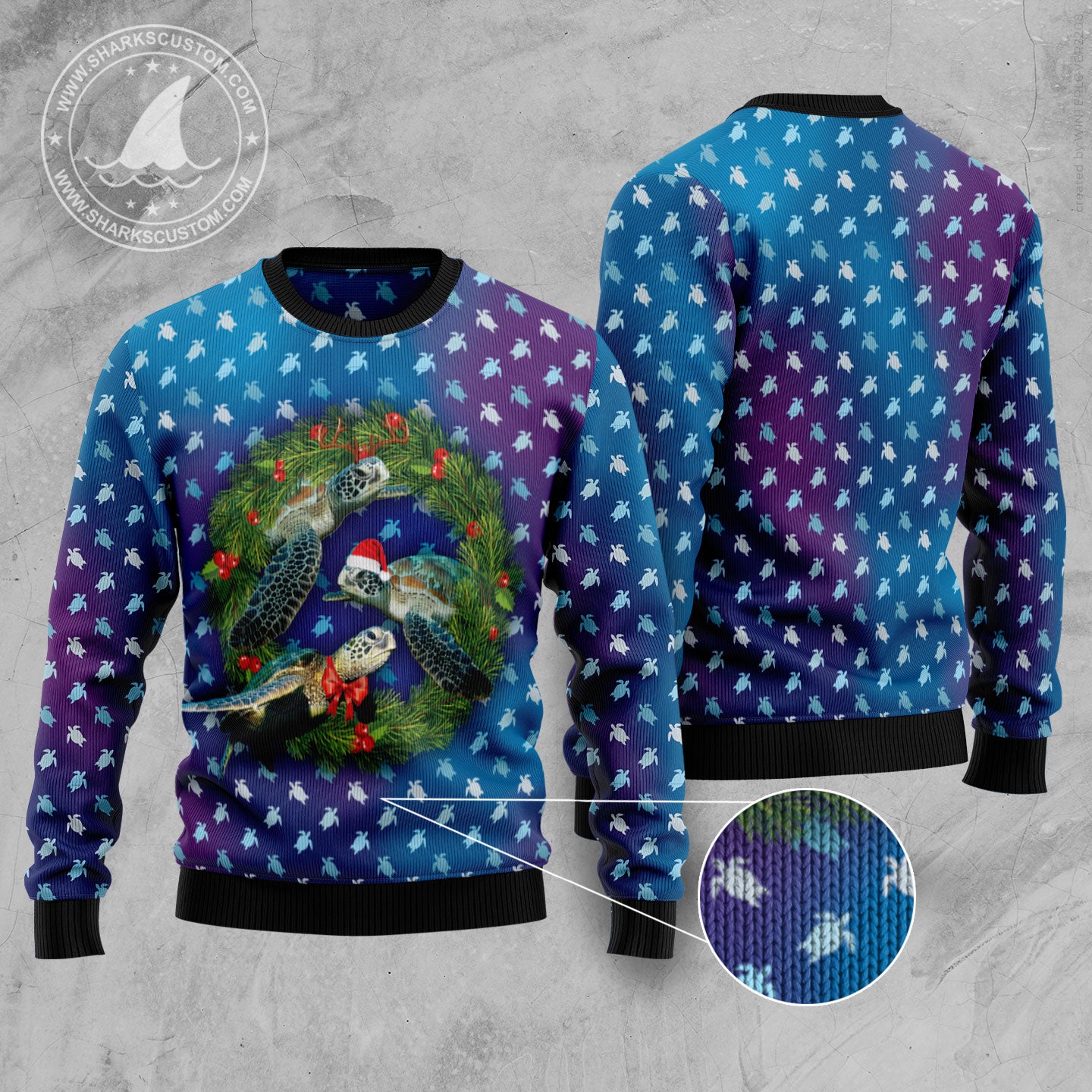 Santa Turtle TG51126 unisex womens & mens, couples matching, friends, sea turtle lover, funny family ugly christmas holiday sweater gifts (plus size available)