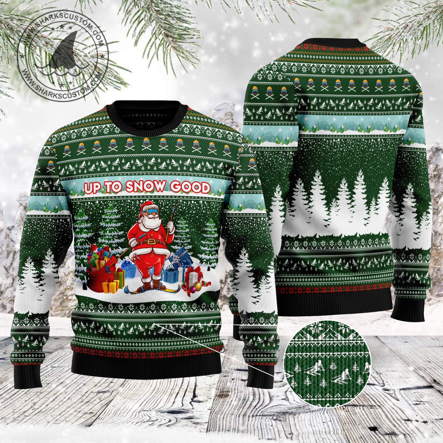 Santa Clause Skiing TG51130 unisex womens & mens, couples matching, friends, skiing lover, funny family ugly christmas holiday sweater gifts (plus size available)