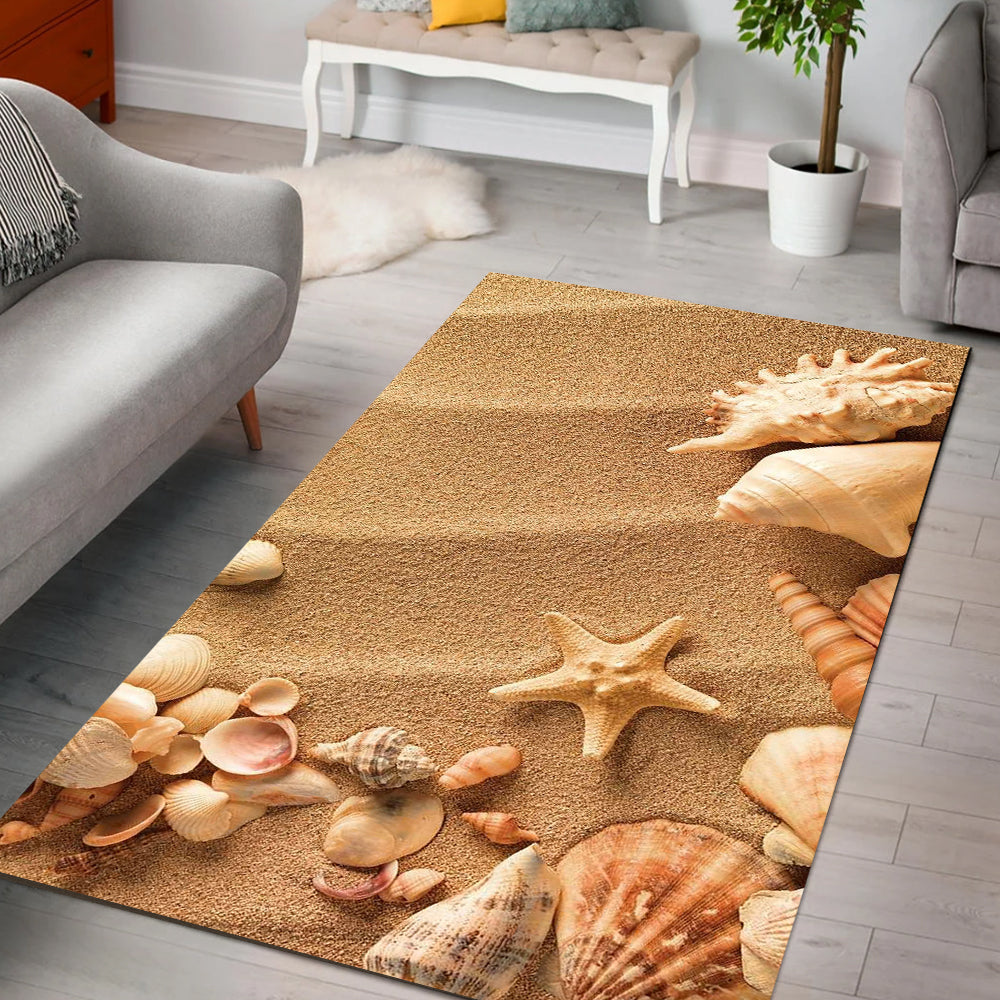 Seashell On Beach Sand Rectangle Rug