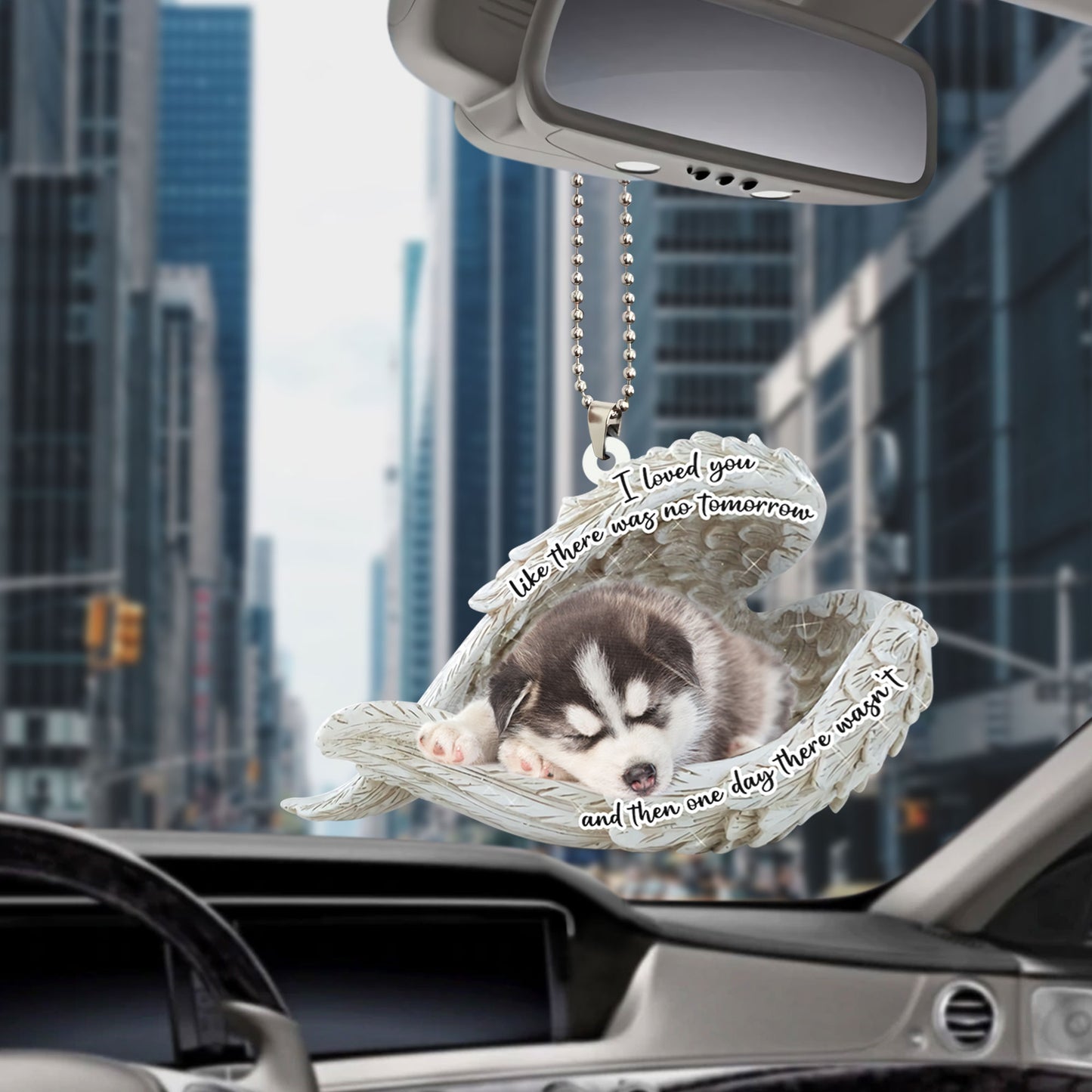 Siberian Husky Sleeping Angel Personalizedwitch Flat Car Ornament