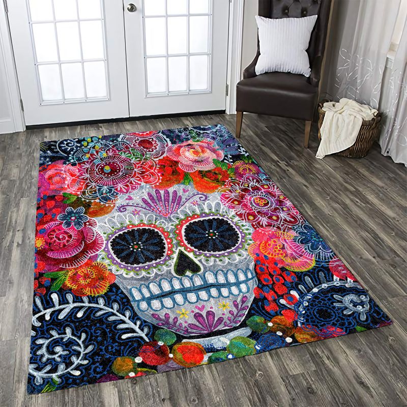 Skull Art Flower Rectangle Rug