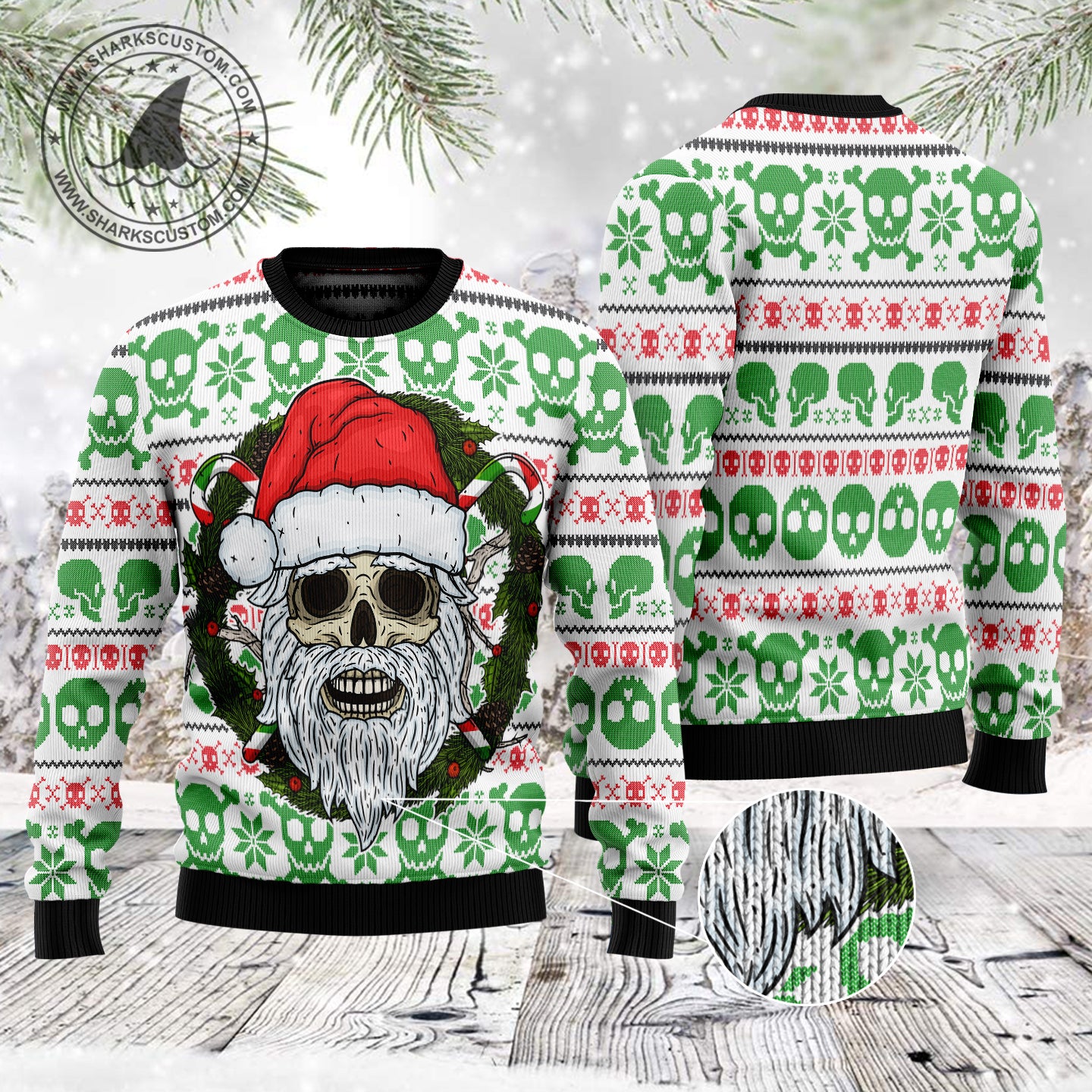 Skull Santa Clause TG5123 unisex womens & mens, couples matching, friends, skull lover, funny family ugly christmas holiday sweater gifts (plus size available)
