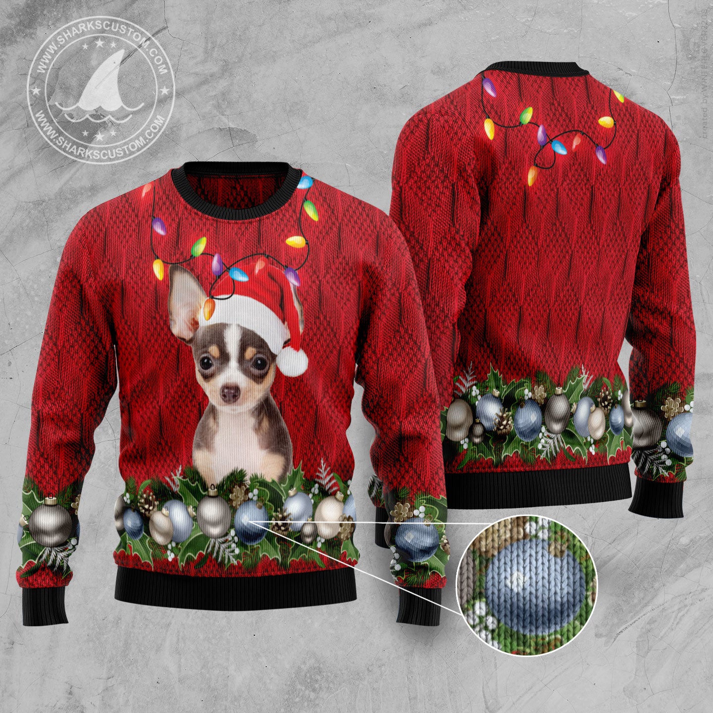 Chihuahua Christmas Beauty TY2311 unisex womens & mens, couples matching, friends, funny family ugly christmas holiday sweater gifts (plus size available)