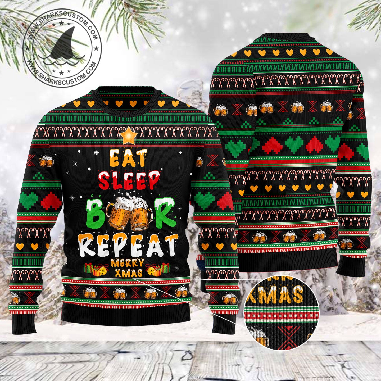 Eat Sleep Beer TY0812 unisex womens & mens, couples matching, friends, funny family ugly christmas holiday sweater gifts (plus size available)