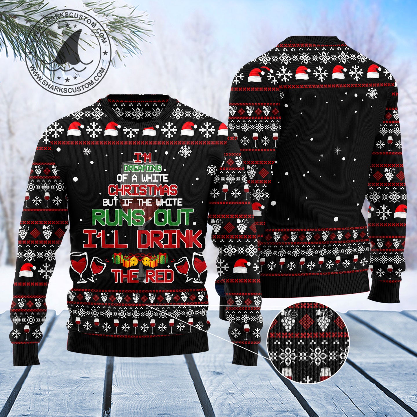 Red Wine Christmas TY0212 unisex womens & mens, couples matching, friends, funny family ugly christmas holiday sweater gifts (plus size available)