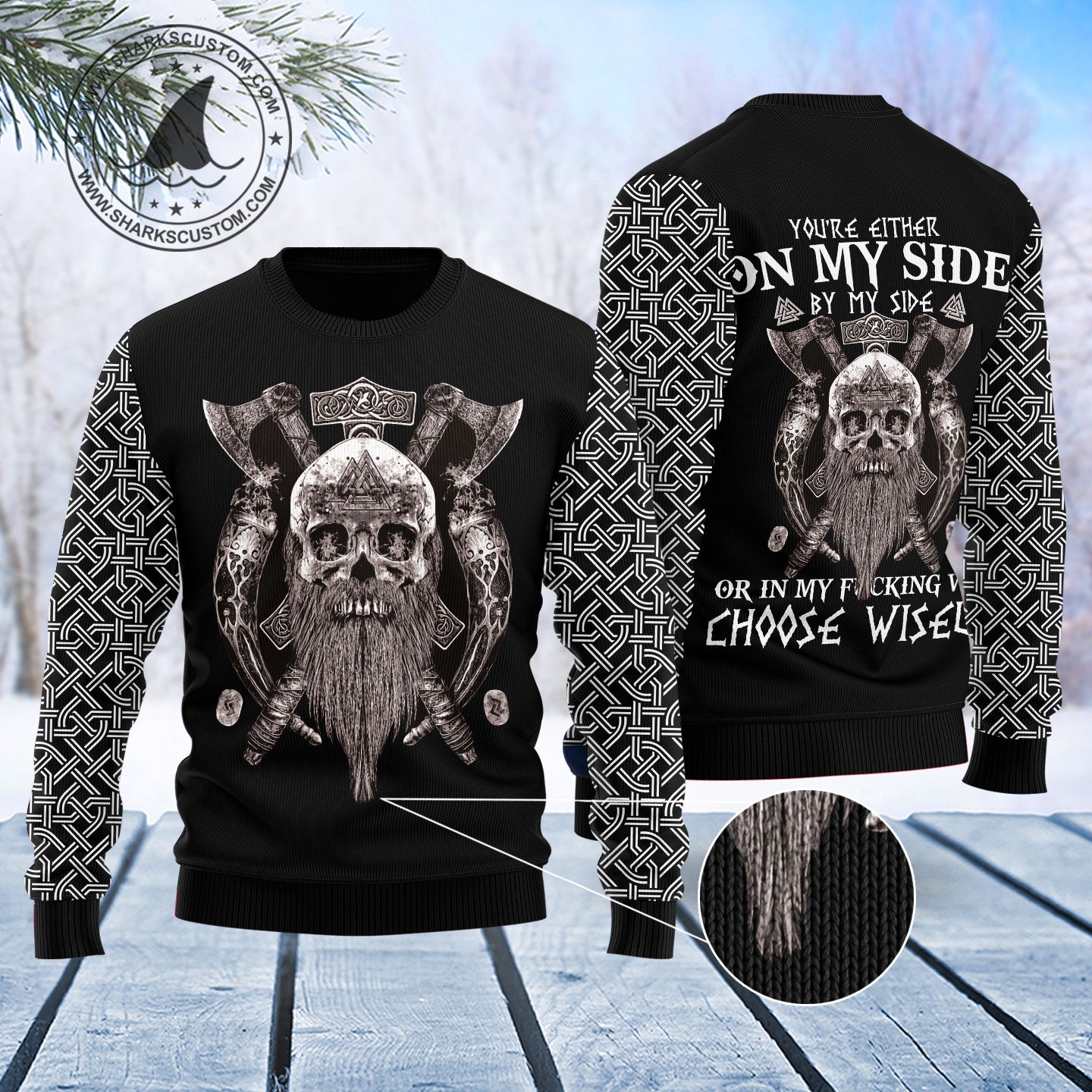 Viking My Side TY0412 unisex womens & mens, couples matching, friends, funny family ugly christmas holiday sweater gifts (plus size available)