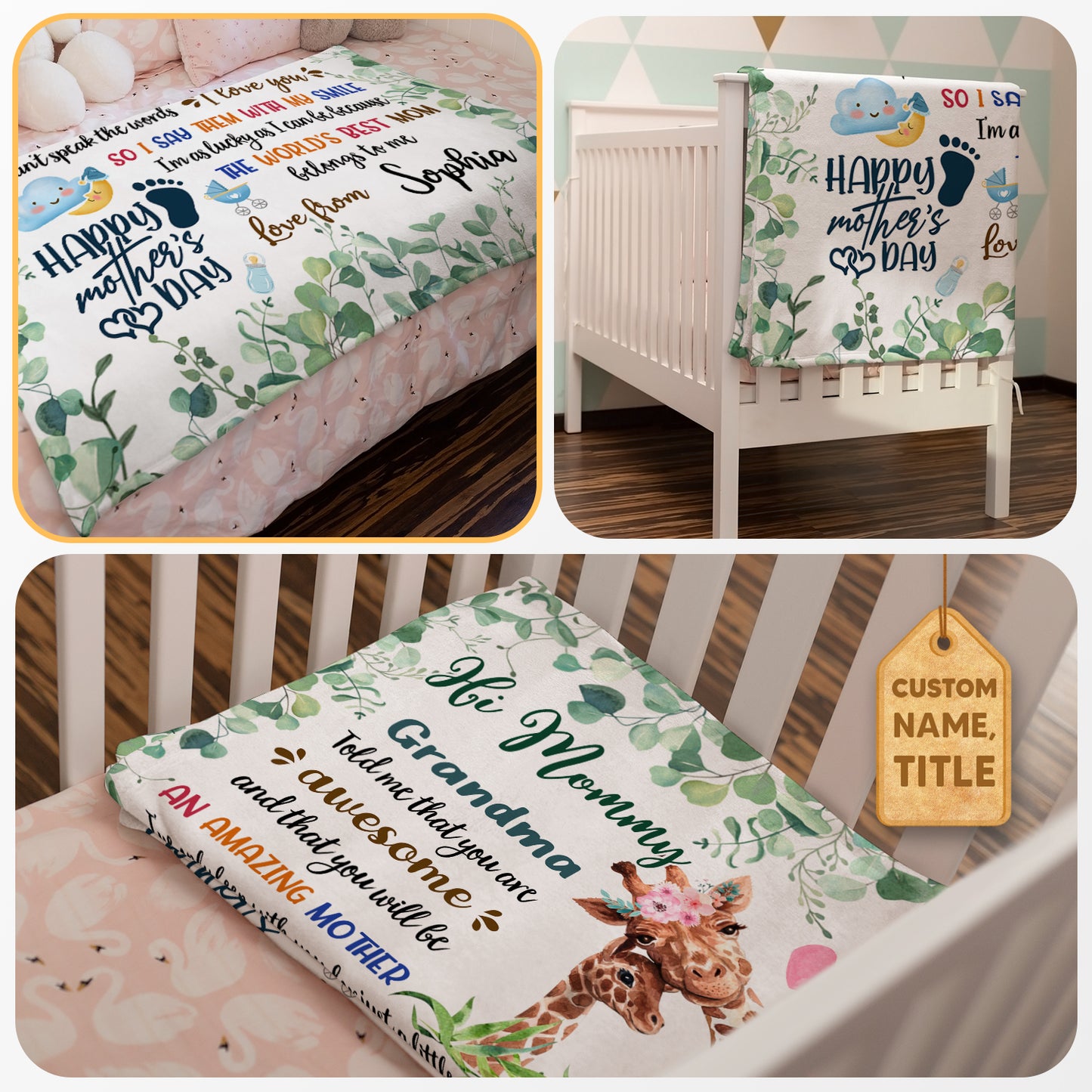 Hi Mommy Grandma Told Me Giraffe Personalized Fleece Blanket