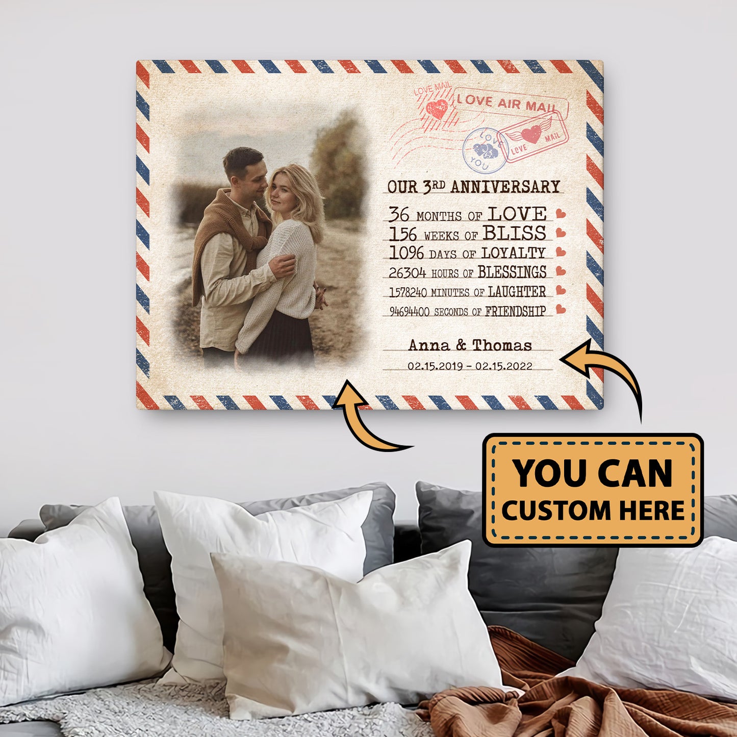 Our 3rd Anniversary Letter Custom Image Canvas Valentine Gifts