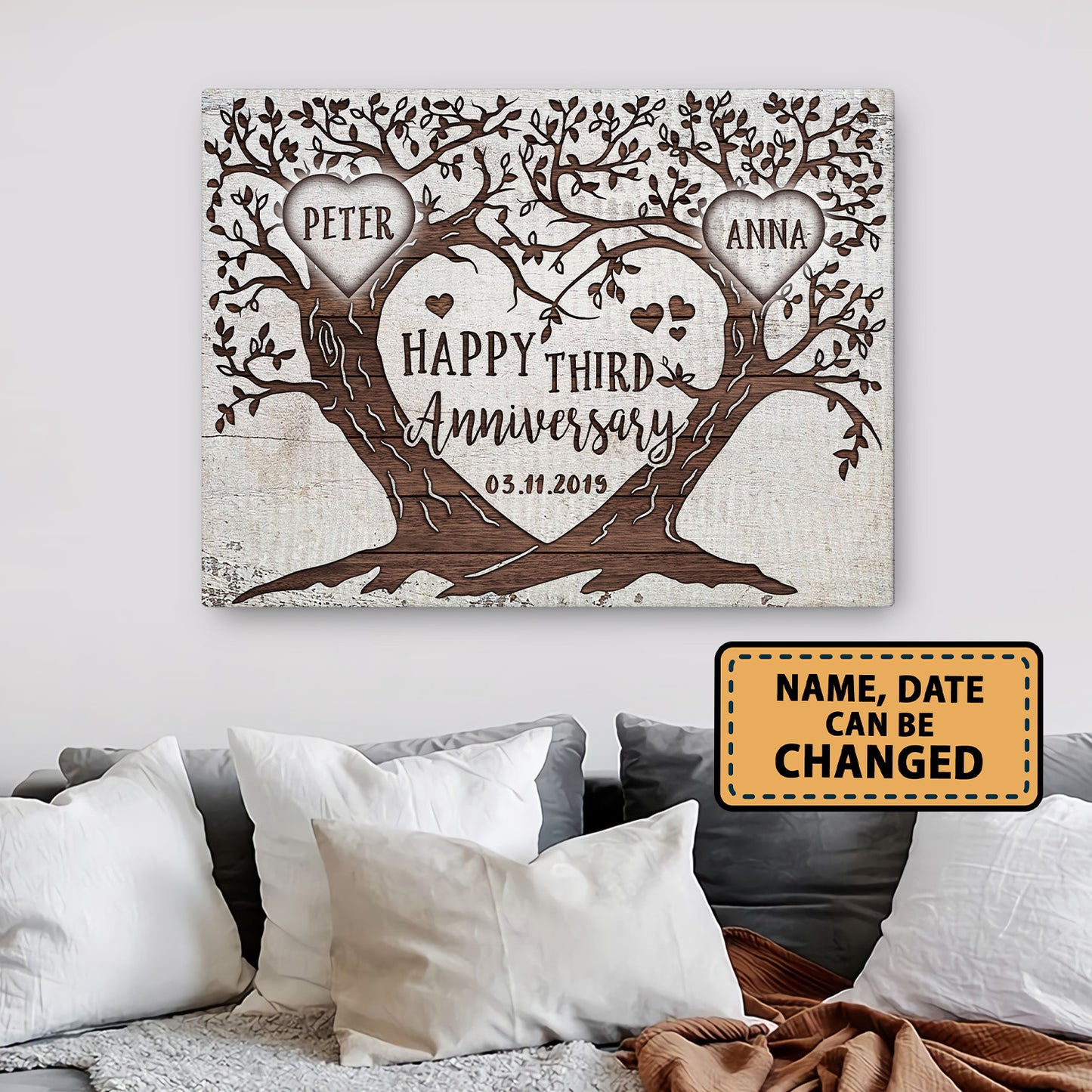Happy 3rd Anniversary Tree Heart Anniversary Canvas Valentine Gifts