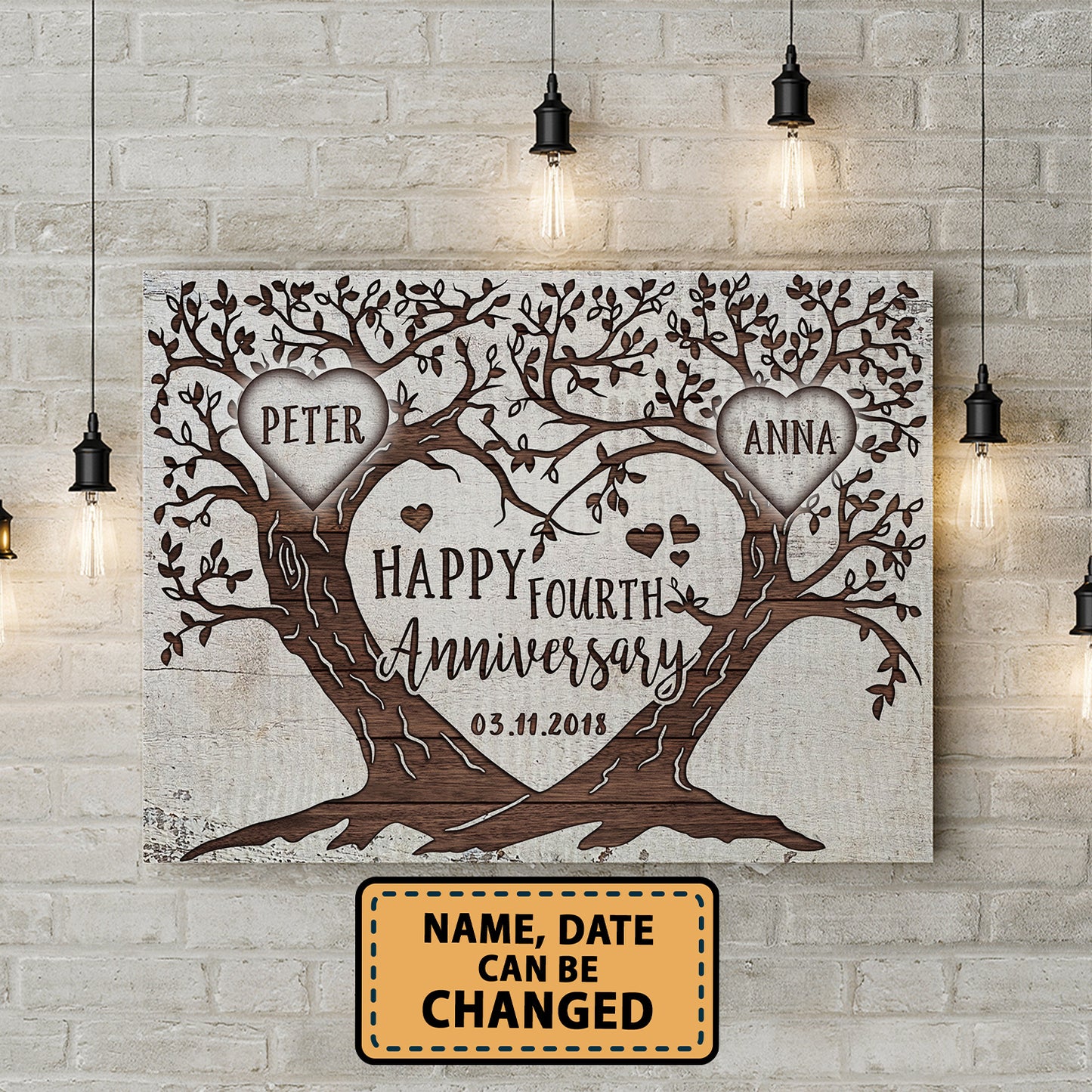 Happy 4th Anniversary Tree Heart Anniversary Canvas Valentine Gifts