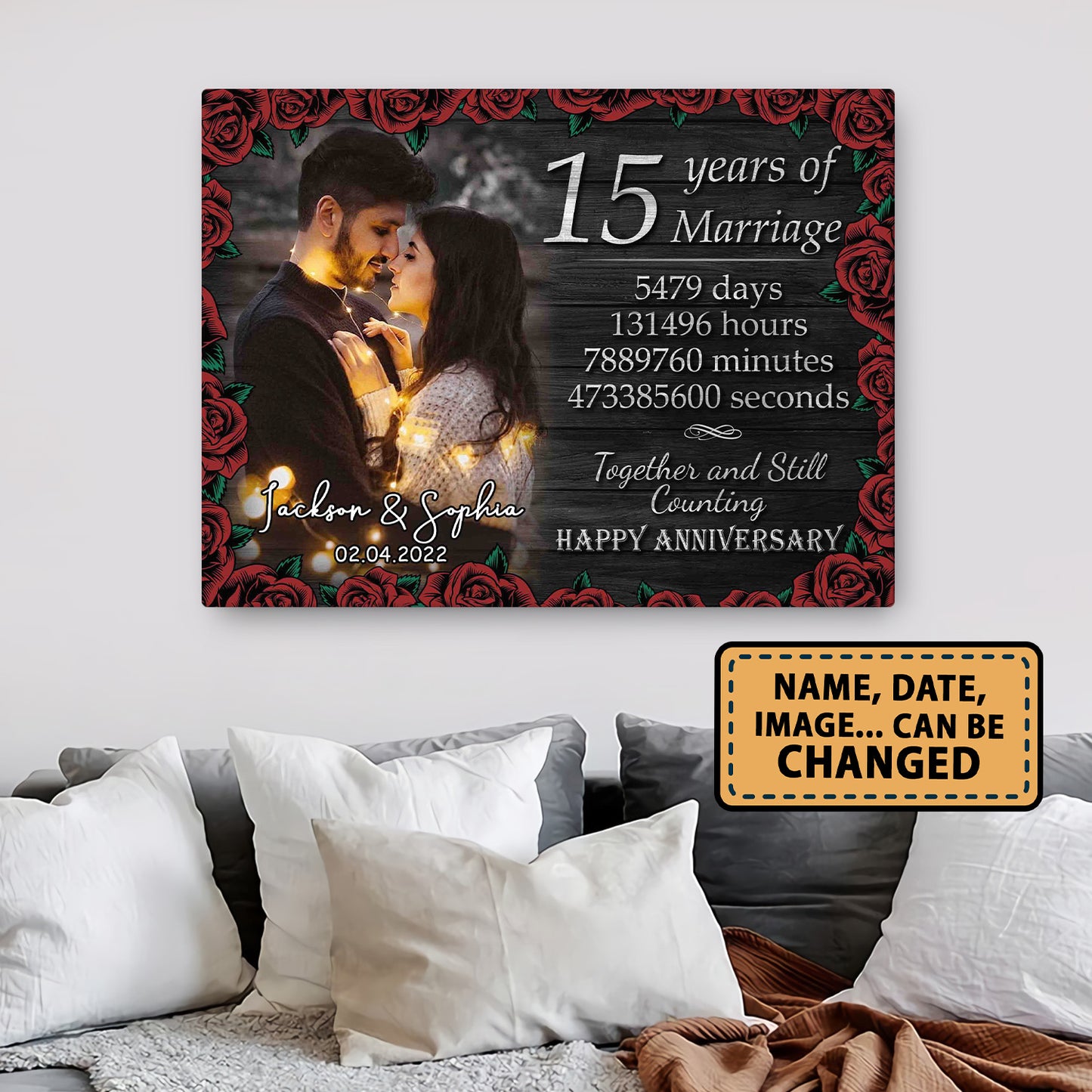 Happy 15th Anniversary Custom Image Anniversary Canvas Valentine Gifts