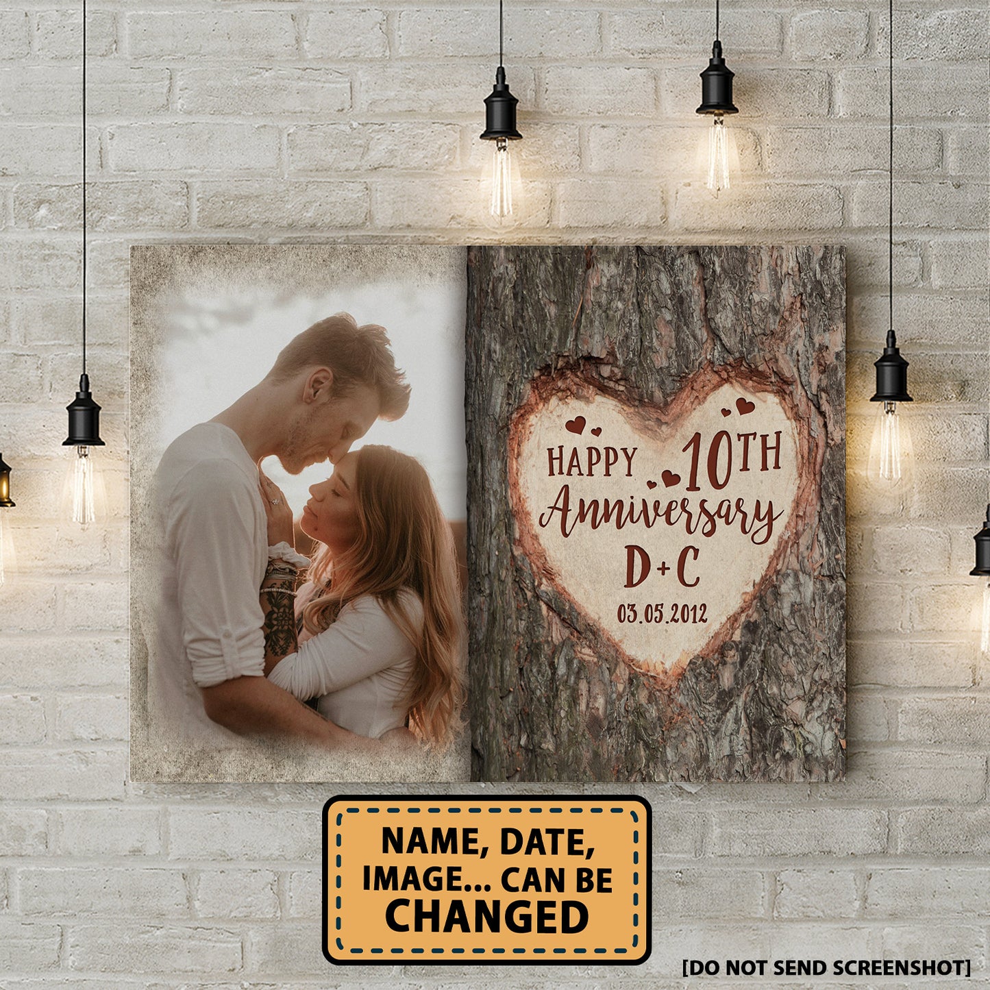 Happy 10th Anniversary Tree Heart Custom Image Personalized Canvas