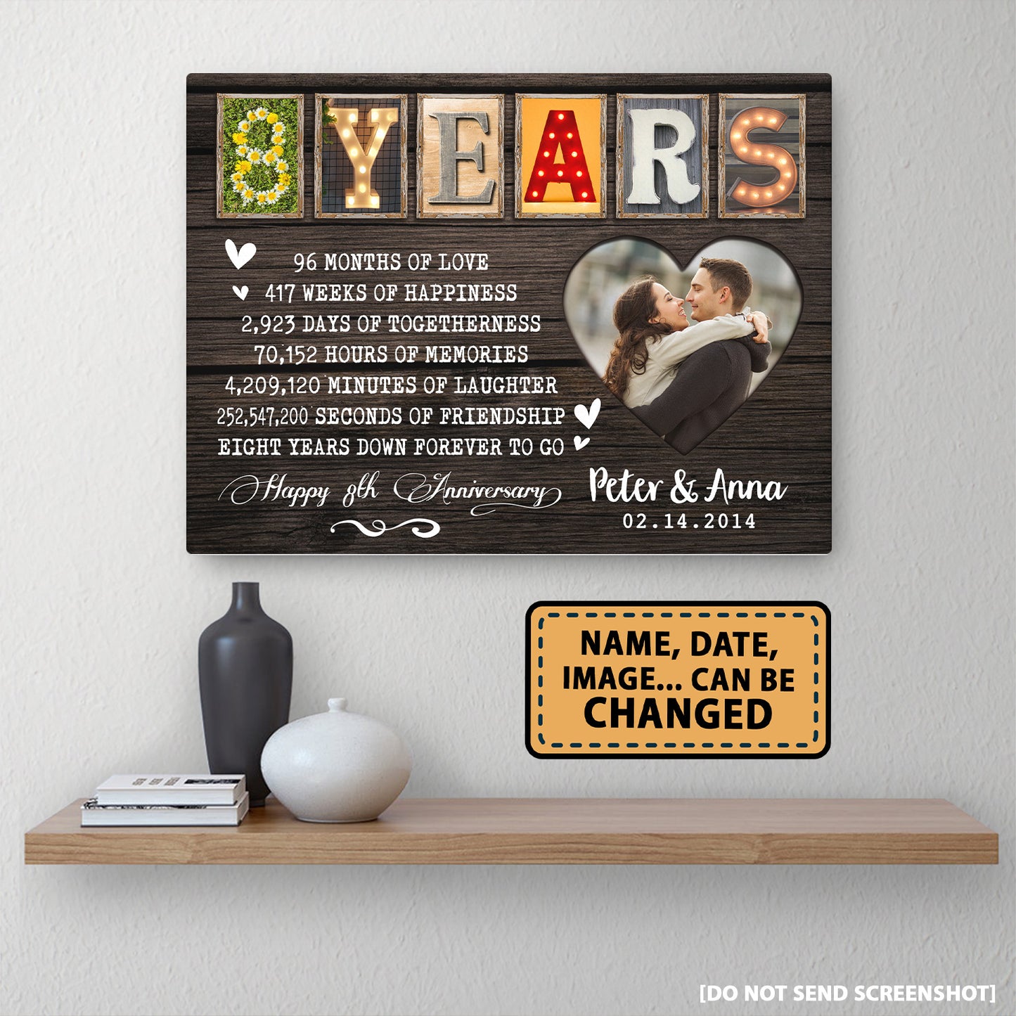 Happy 8 Years 8th Anniversary Custom Image Personalized Canvas