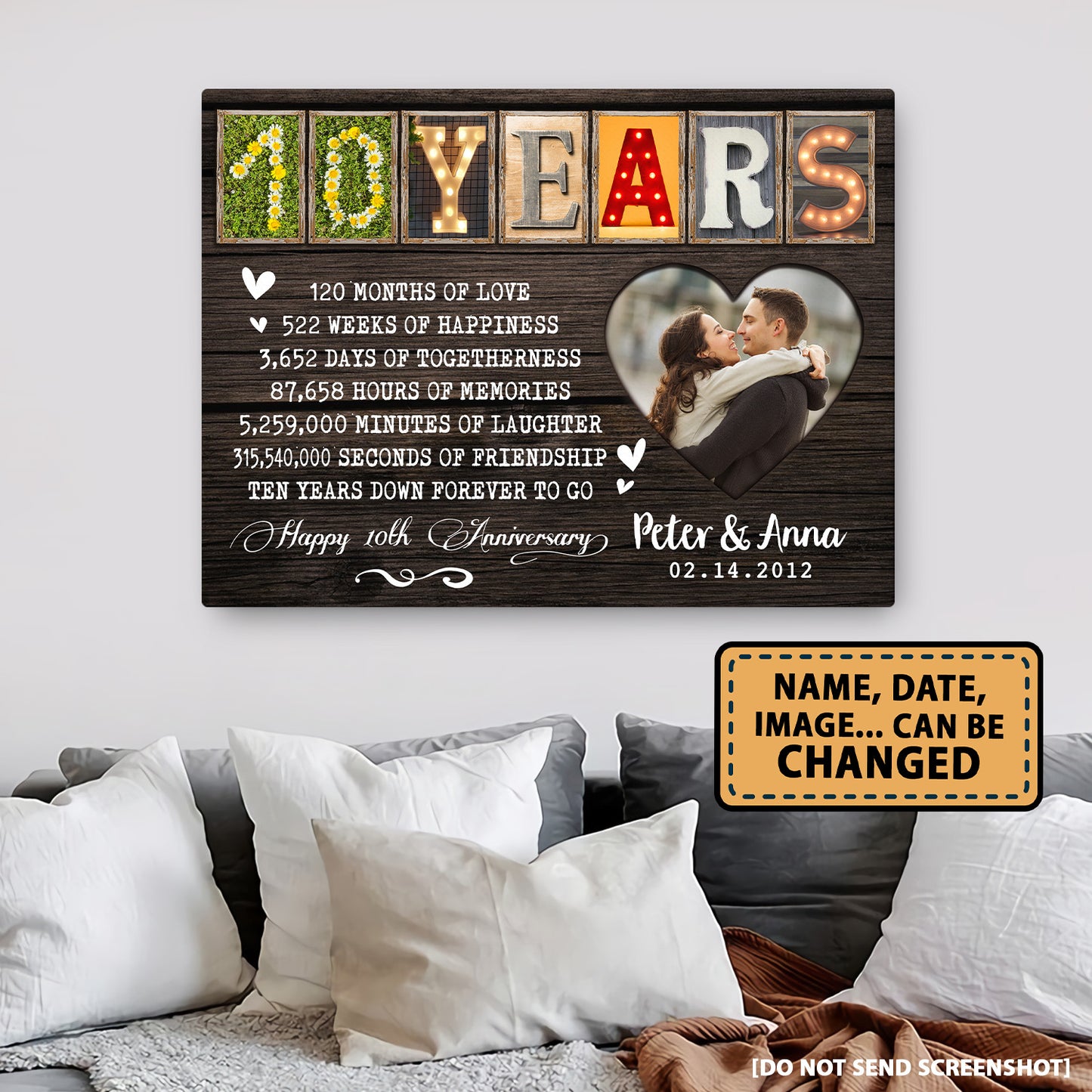 Happy 10 Years 10th Anniversary Custom Image Personalized Canvas