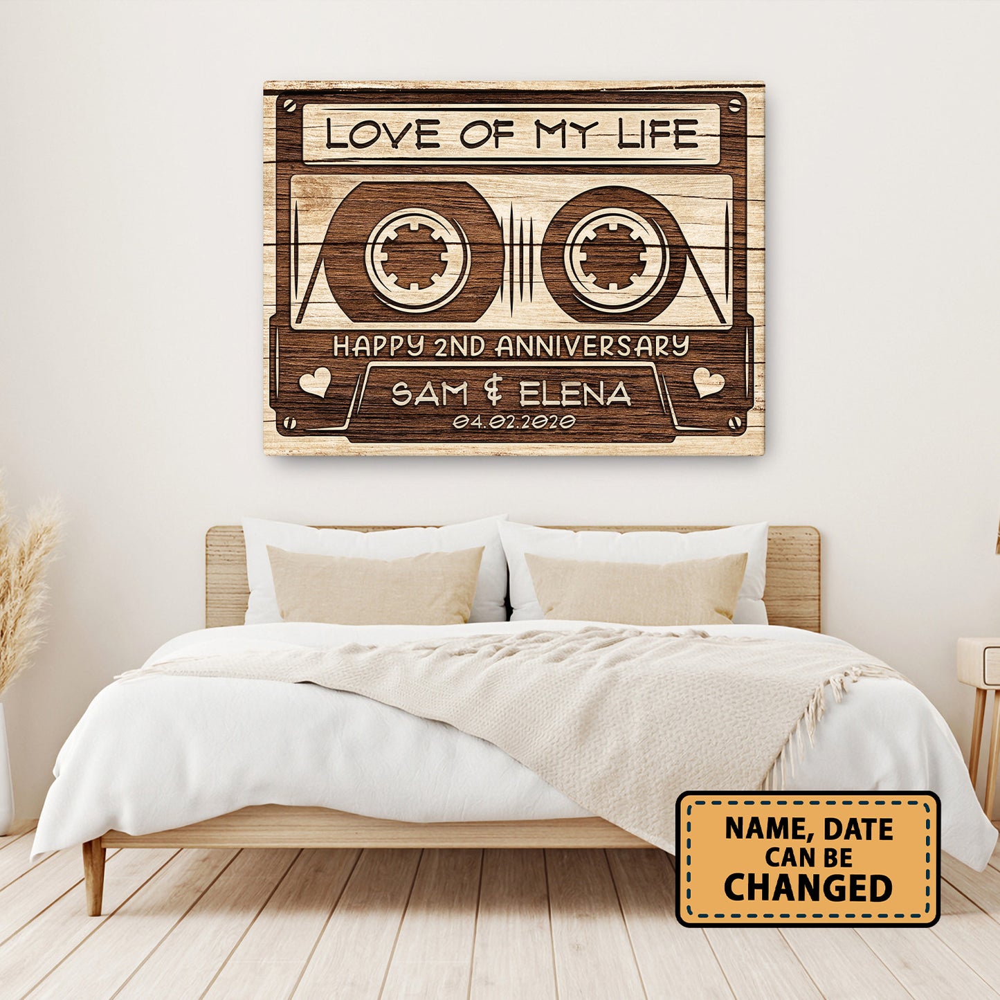 Happy 2nd Anniversary Audio Cassette Anniversary Canvas Valentine Gifts