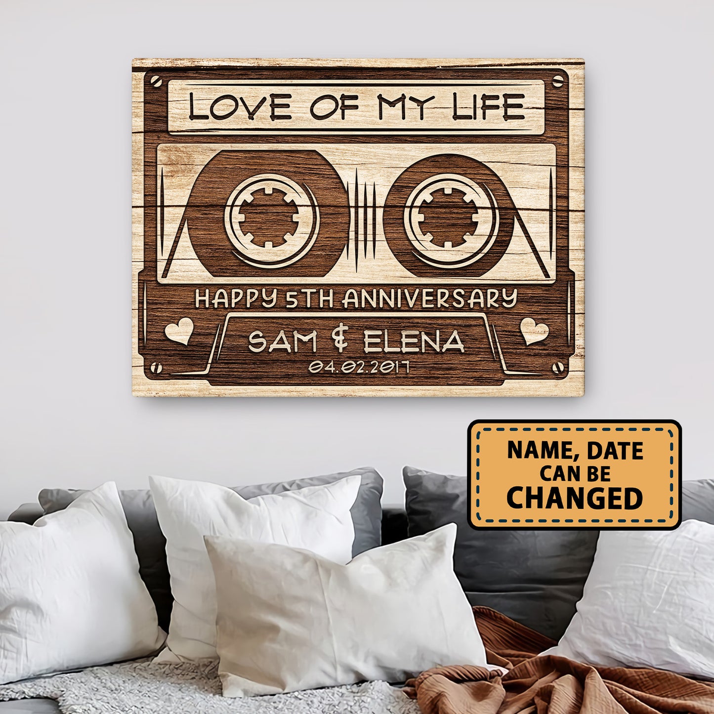 Happy 5th Anniversary Audio Cassette Anniversary Canvas Valentine Gifts