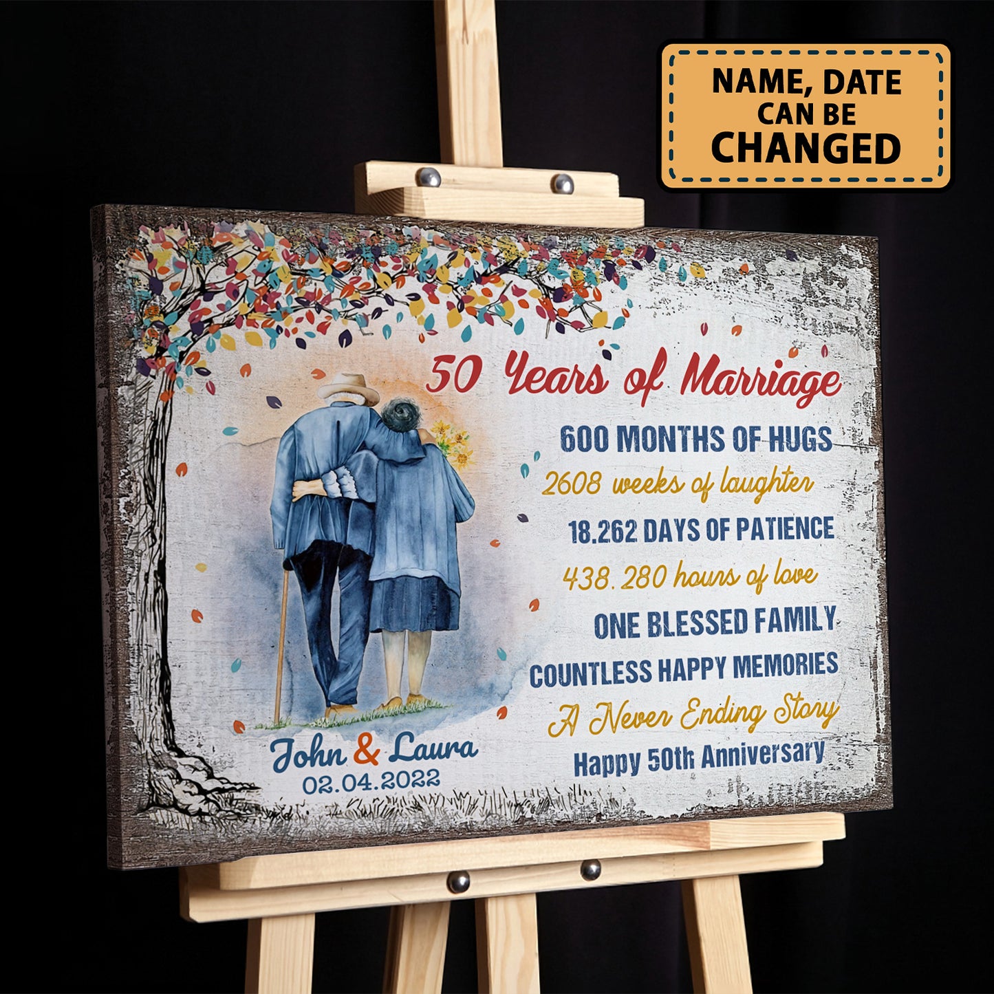 50 Years Of Marriage Tree Colorful Personalizedwitch Canvas