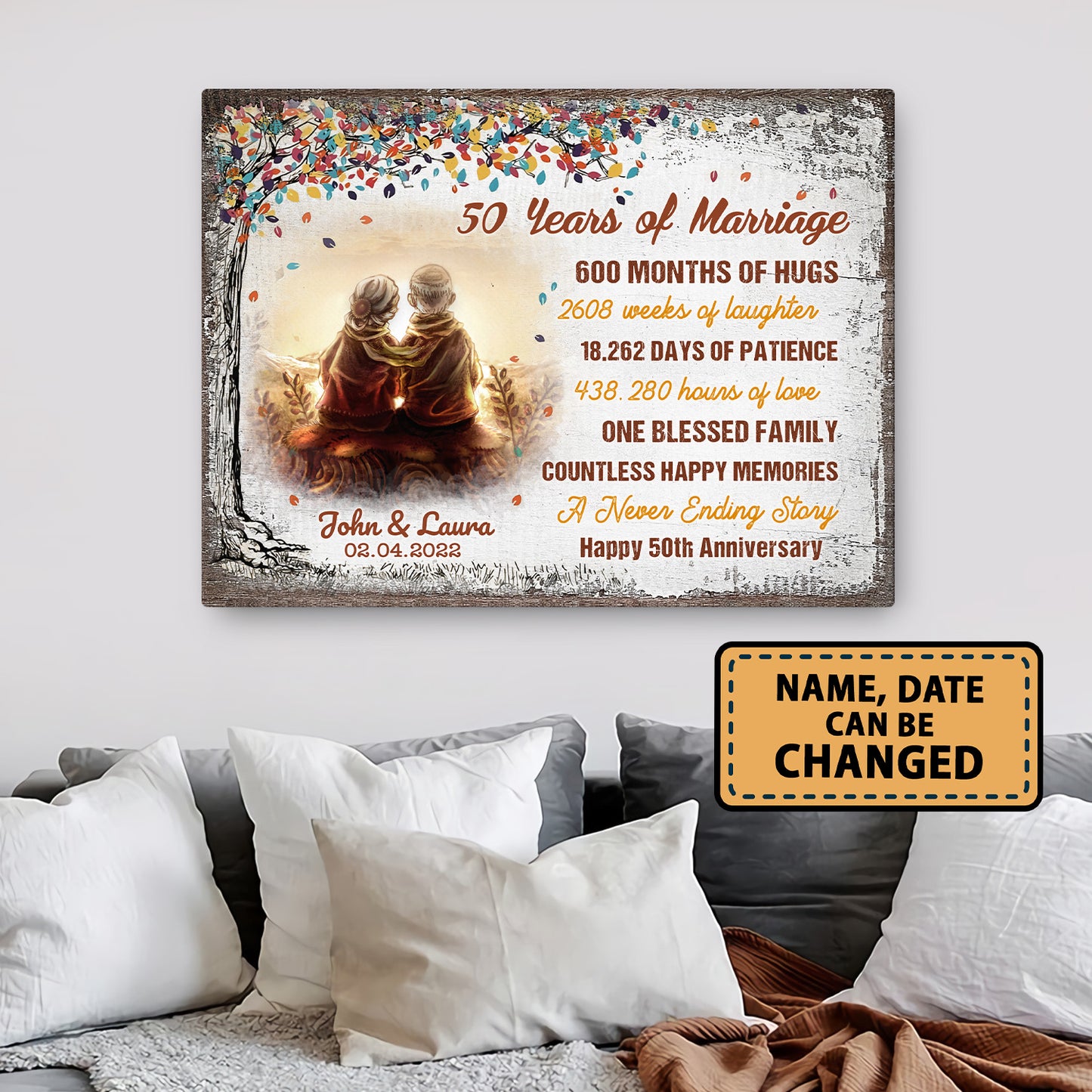 50 Years Of Marriage Old Couple Anniversary Personalizedwitch Canvas