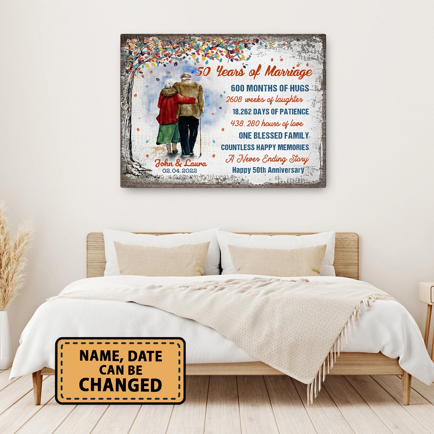 50 Years Of Marriage Old Couple 50th Anniversary Personalizedwitch Canvas