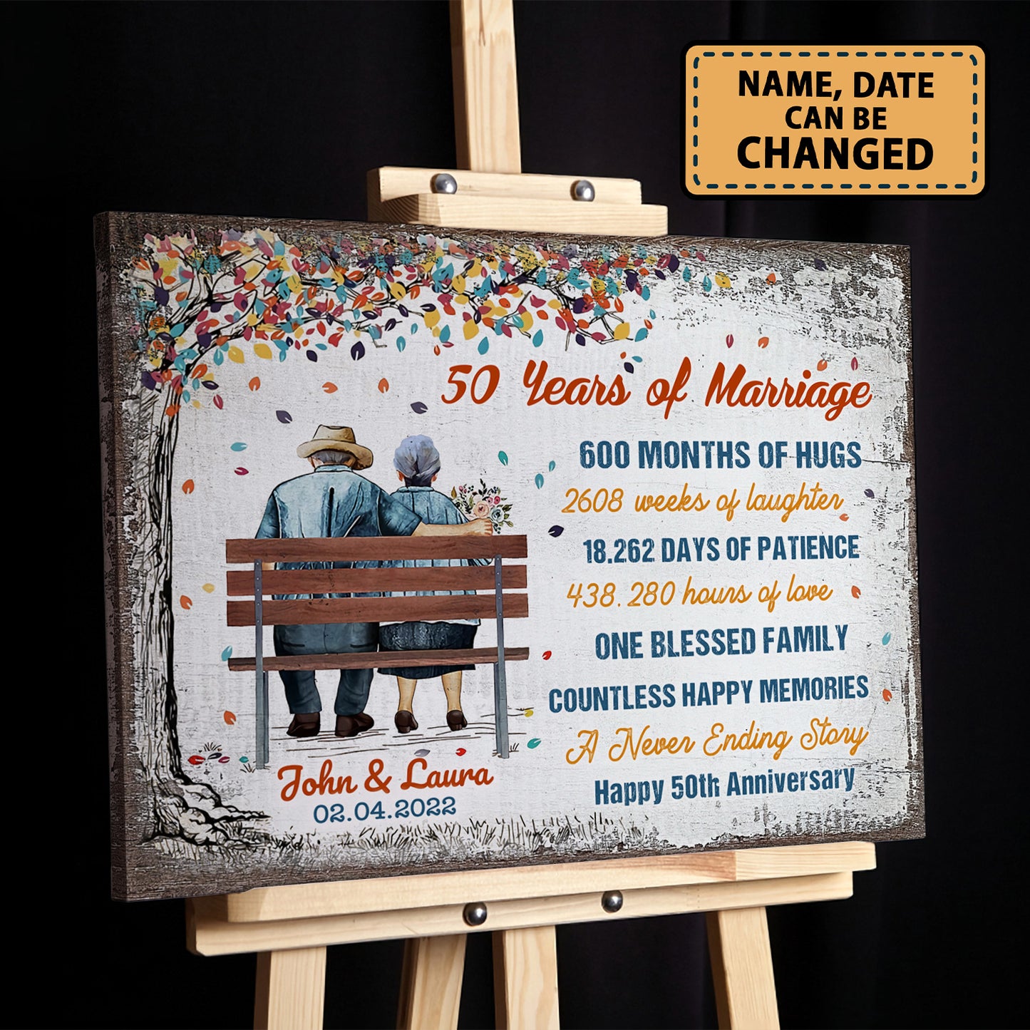 50 Years Of Marriage Old Couple 50th Anniversary Personalized Canvas