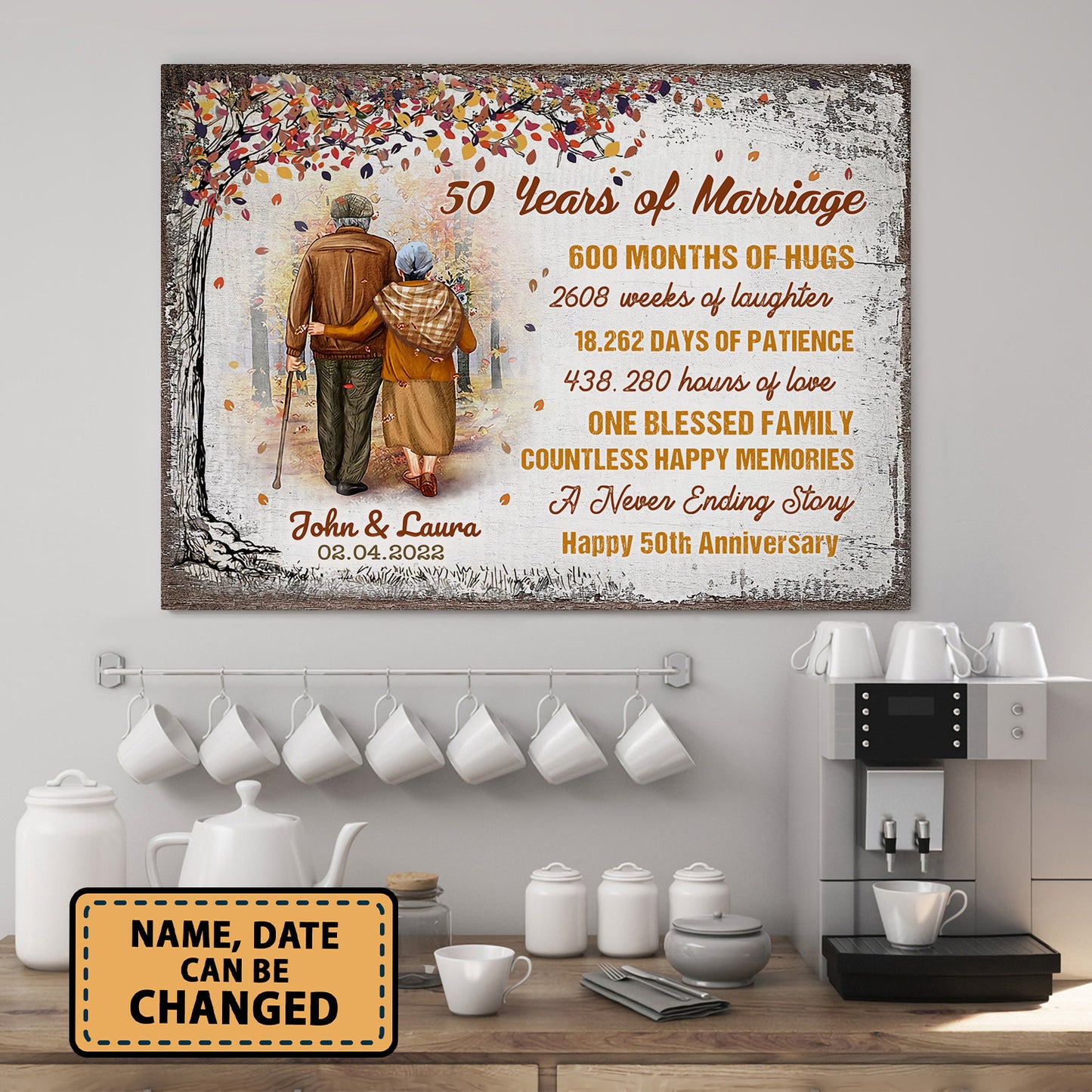 50 Years Of Marriage Old Couple Autumn Anniversary Canvas