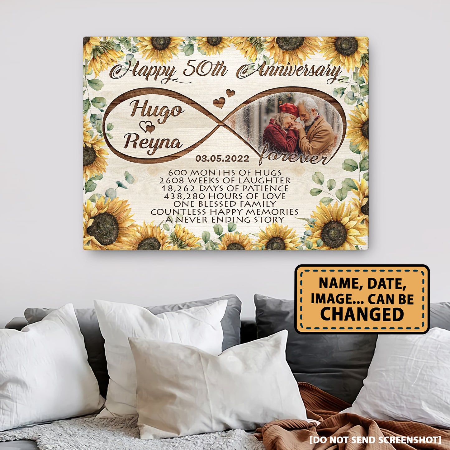 50th Anniversary Happy 50th Anniversary Sunflower Canvas
