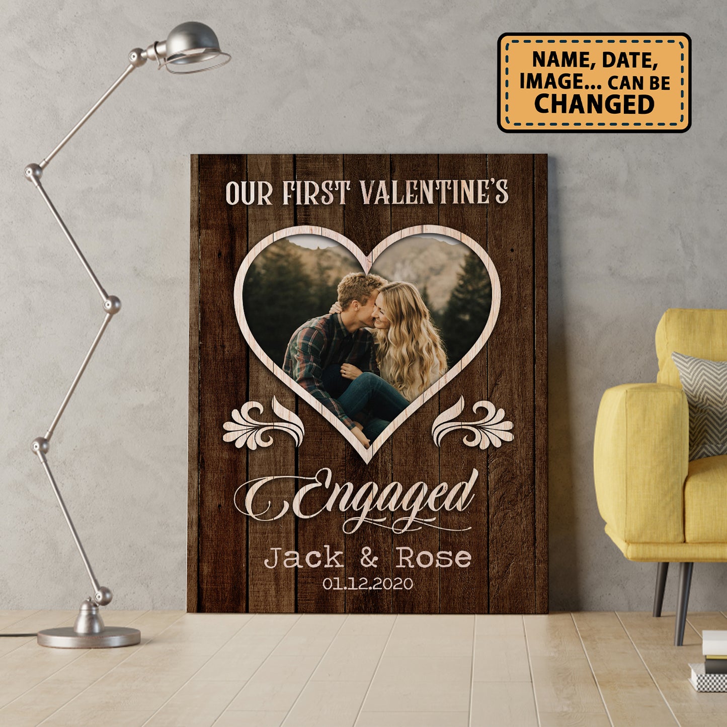 Our First Valentine’s Day Engaged Custom Image Anniversary Canvas
