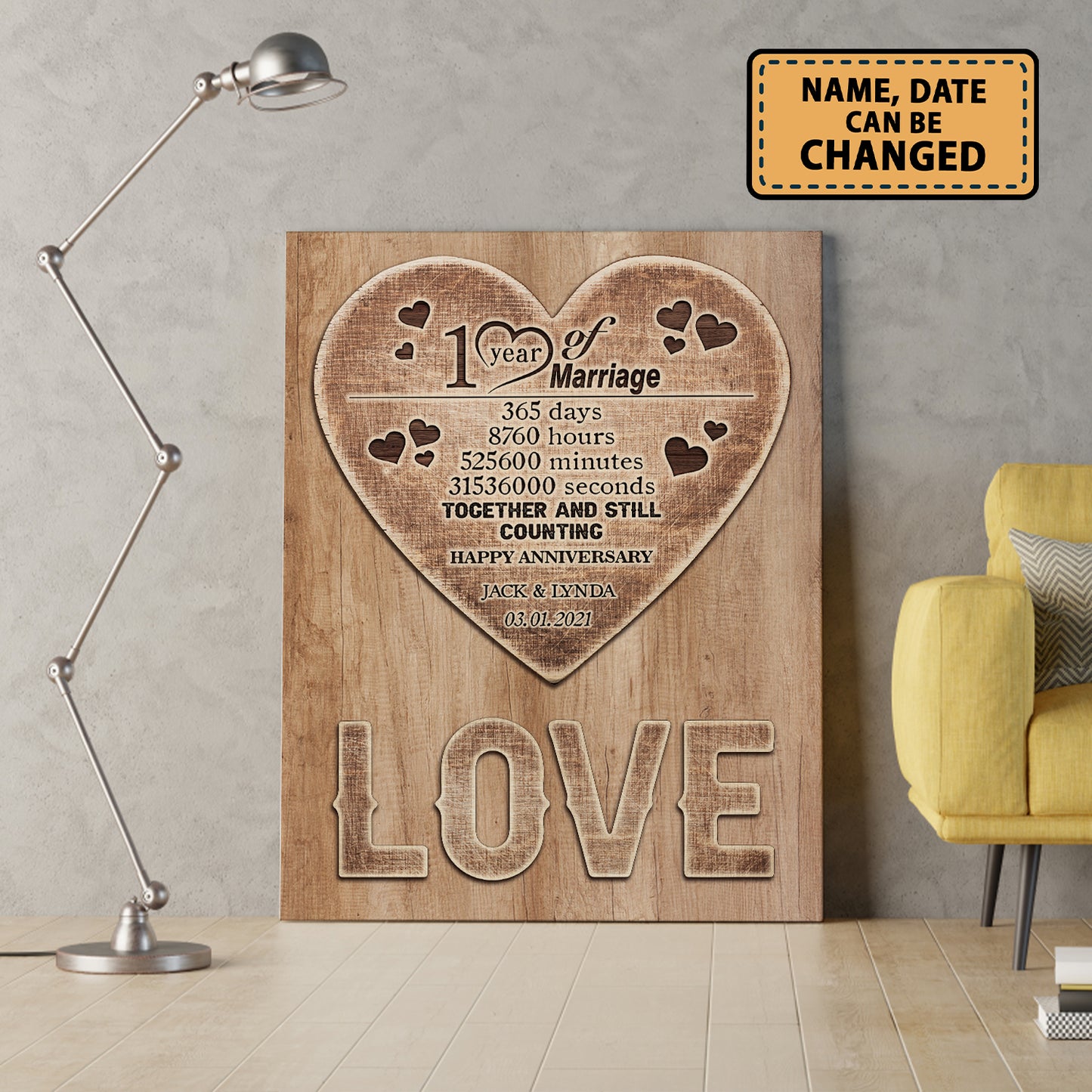 1 Year Wedding Anniversary Love Anniversary Personalized Canvas