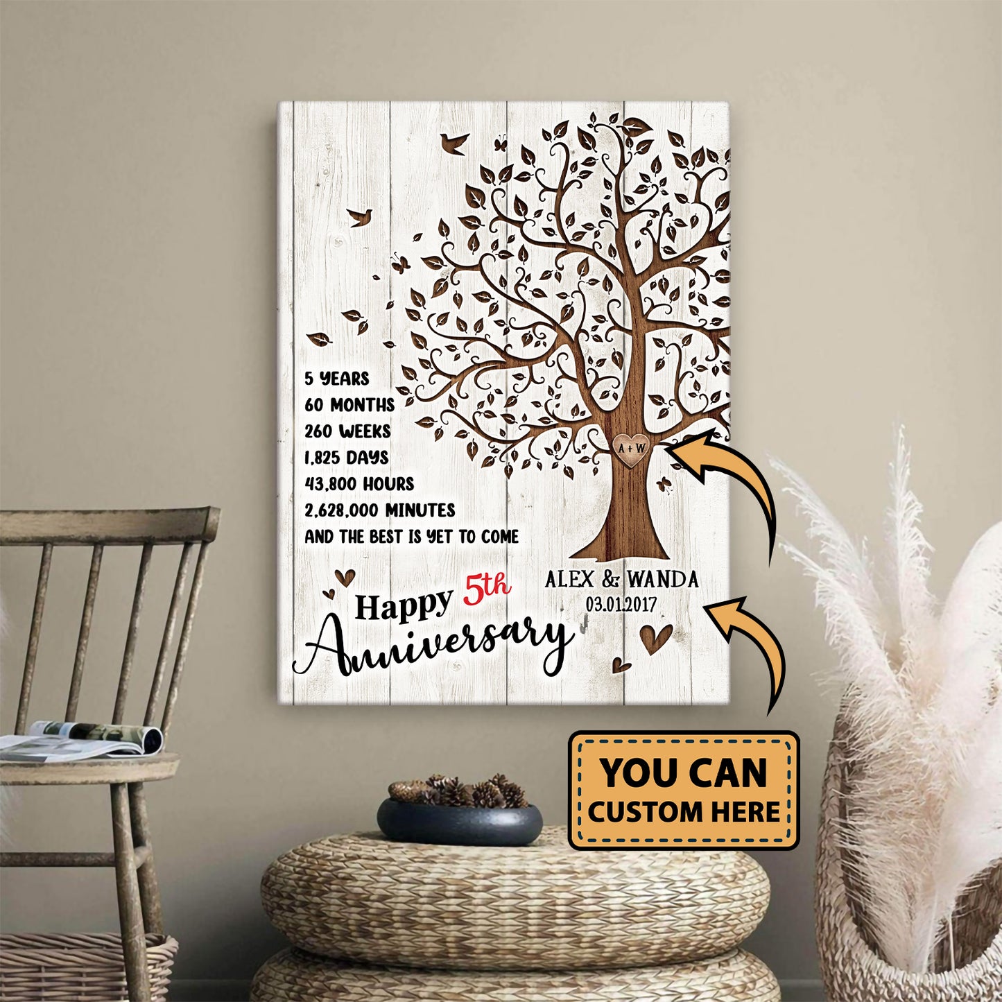 Happy 5th Anniversary Tree Anniversary Canvas