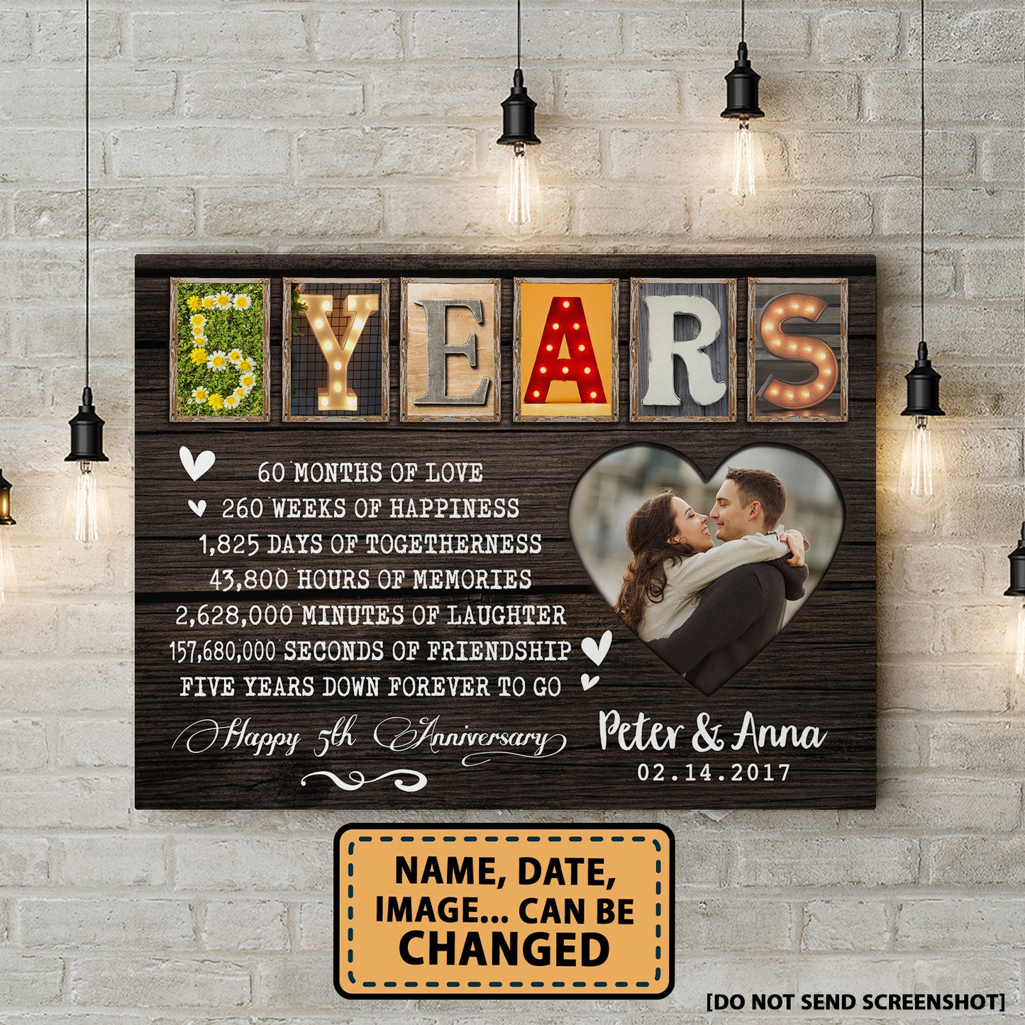 5 Years Happy 5th Anniversary Custom Image Canvas