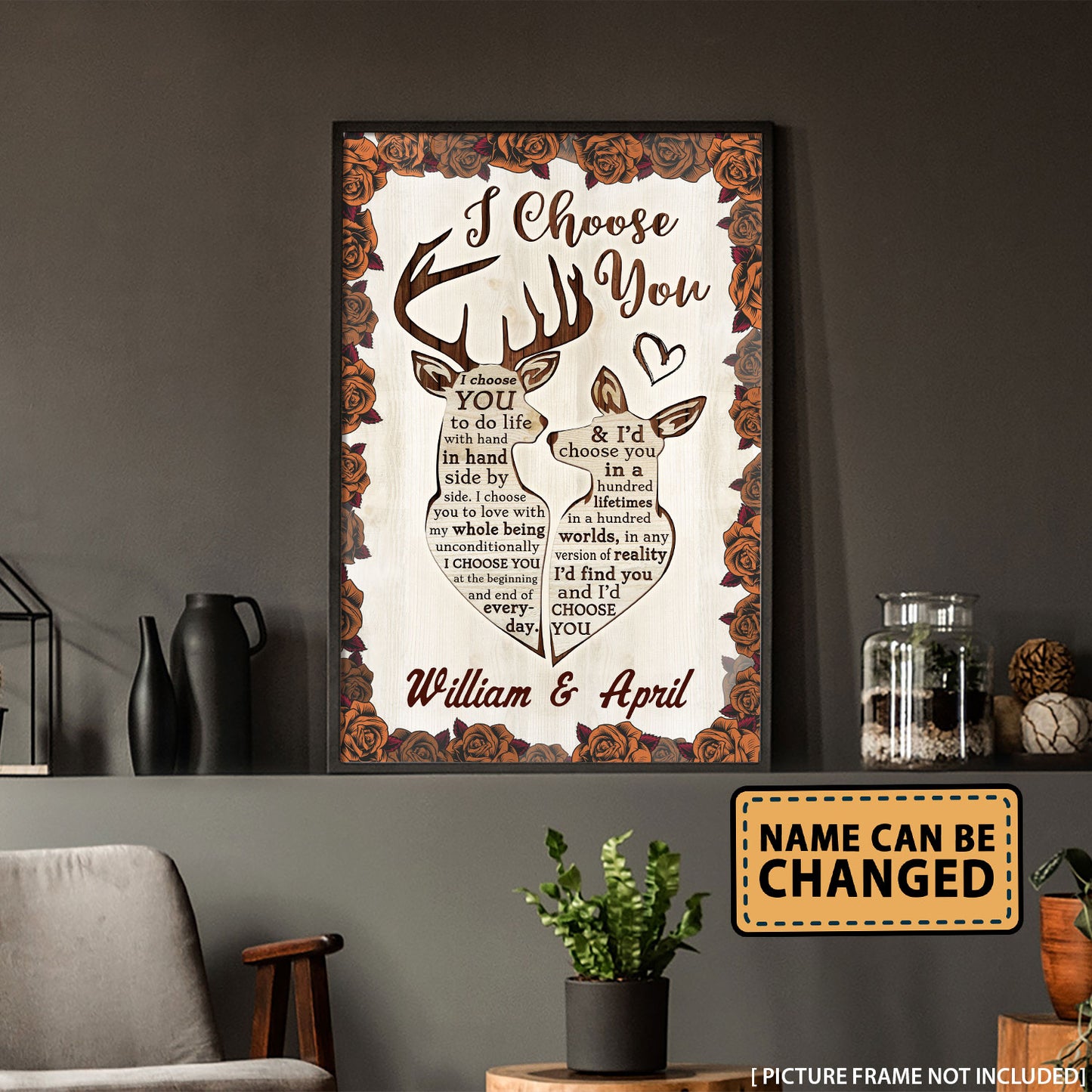 I Choose You Deer Gold Rose Couple Anniversary Personalized Poster