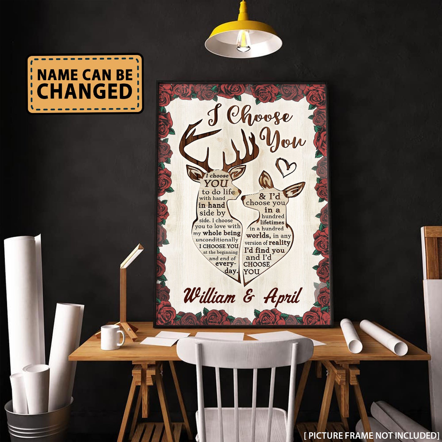 I Choose You Deer Red Rose Couple Anniversary Personalized Poster