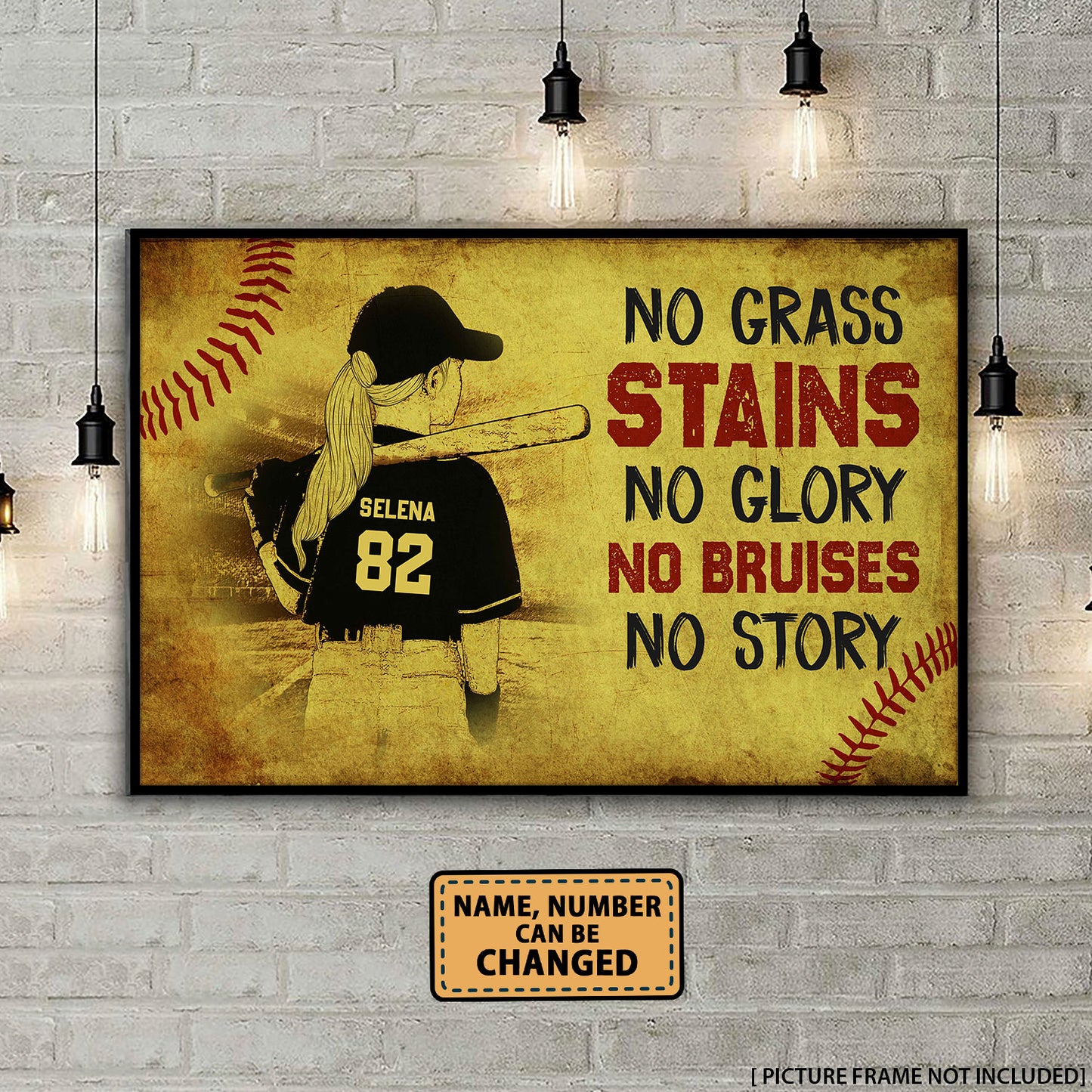 No Grass Stains No Glory Softball Personalized Poster