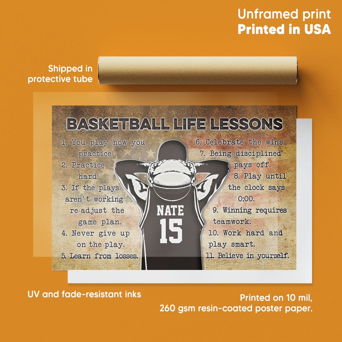 Basketball Life Lessons Flag Us Personalized Poster