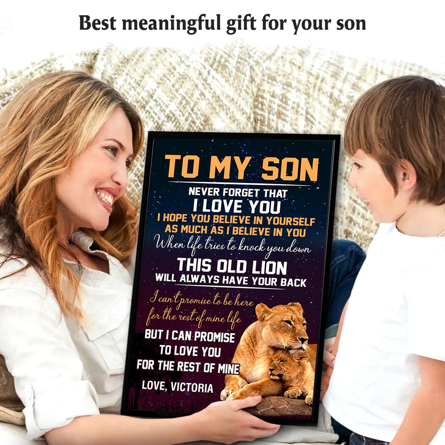 To My Son Never Forget That I Love You Lion Personalized Poster