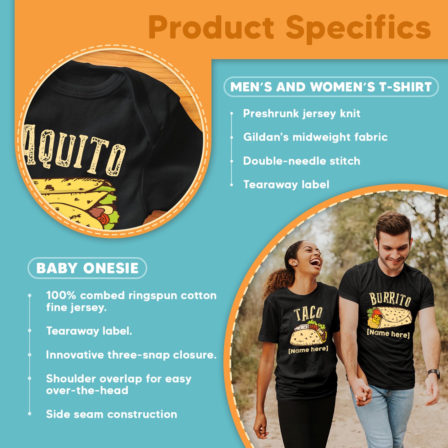 Personalized Burrito Taco Taquito New Parents Matching Family Shirts Set