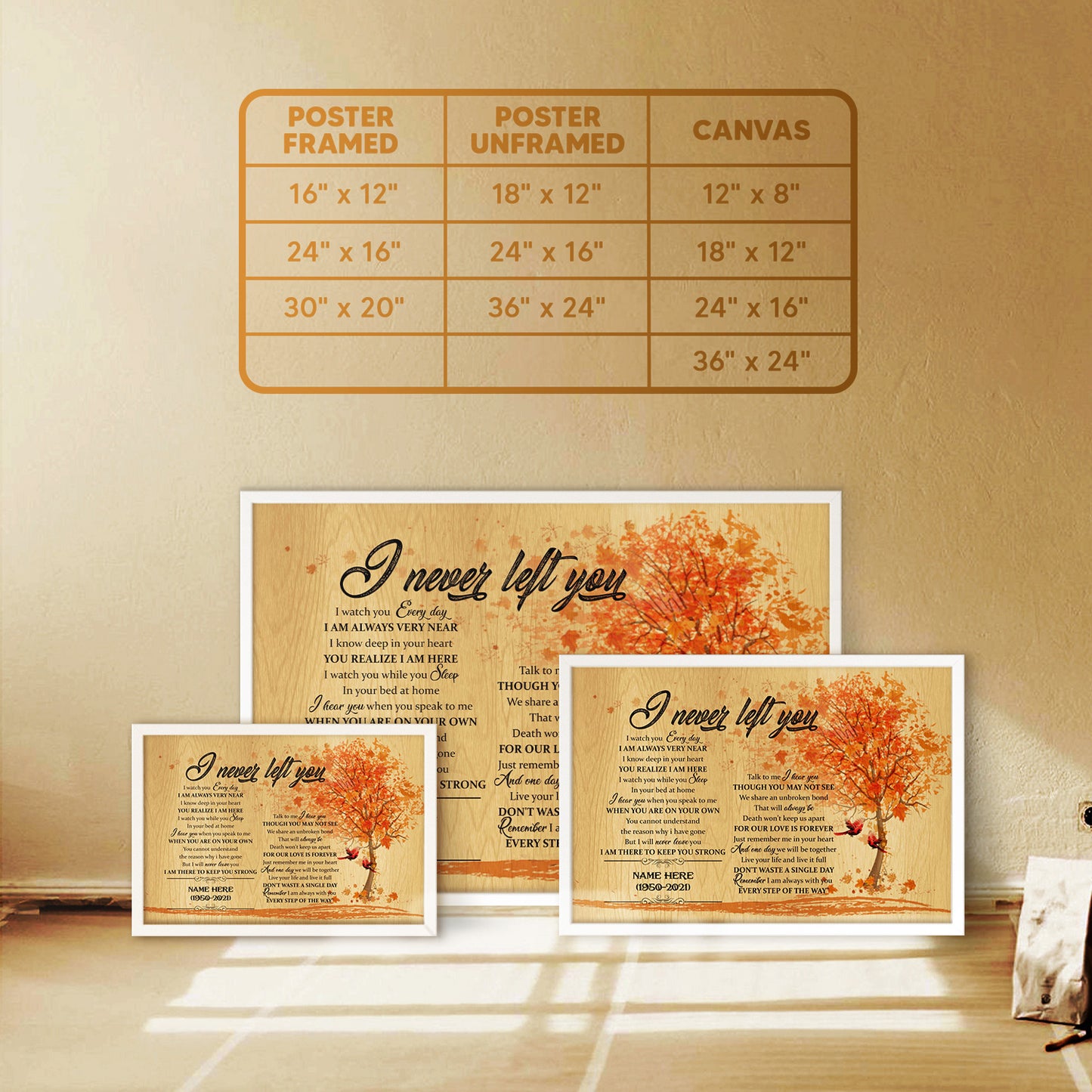 I Never Left You Fall Custom Date & Name Poster